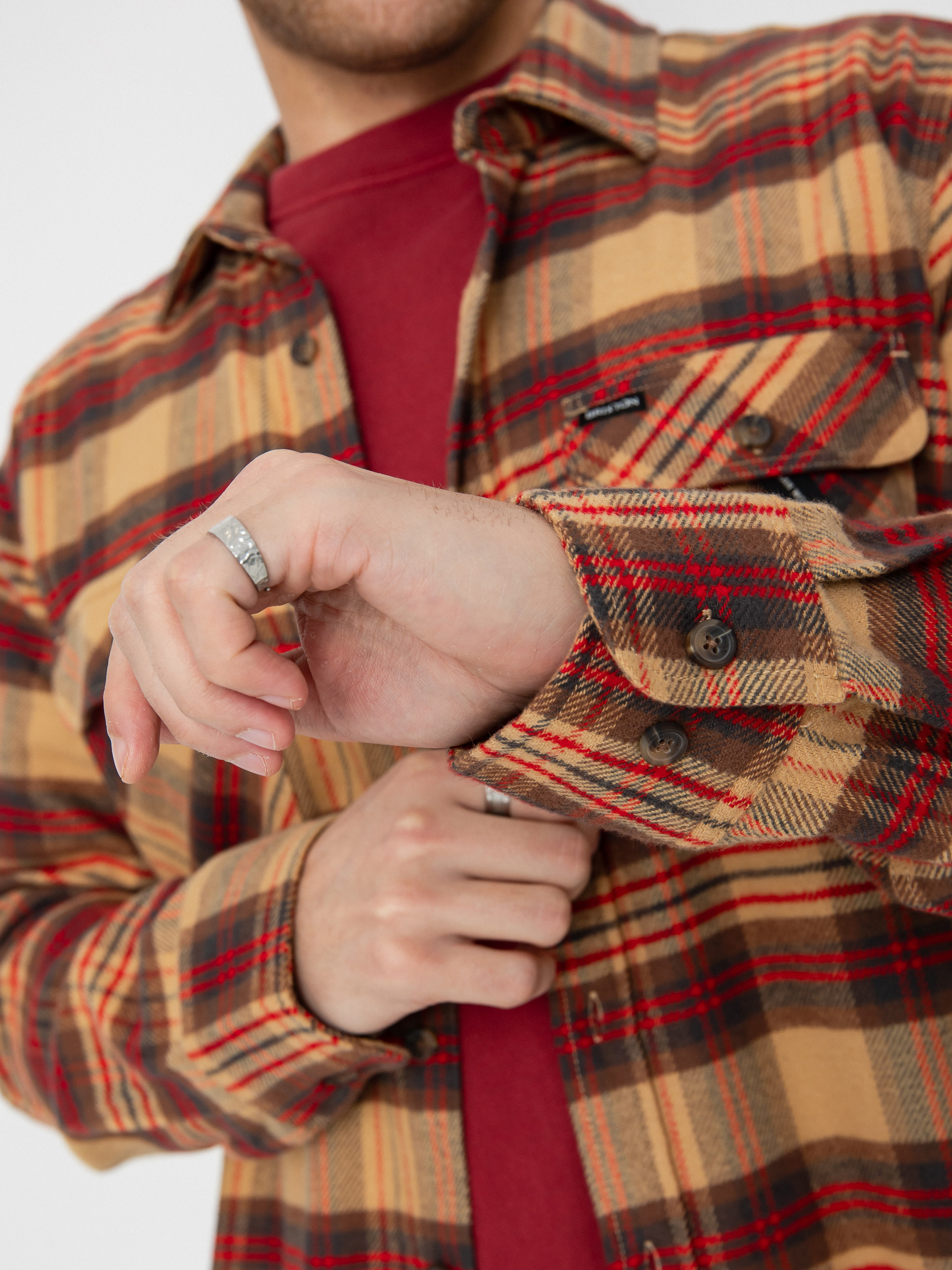 Сорочка Brixton Bowery Flannel (curry/washed black/crimson)