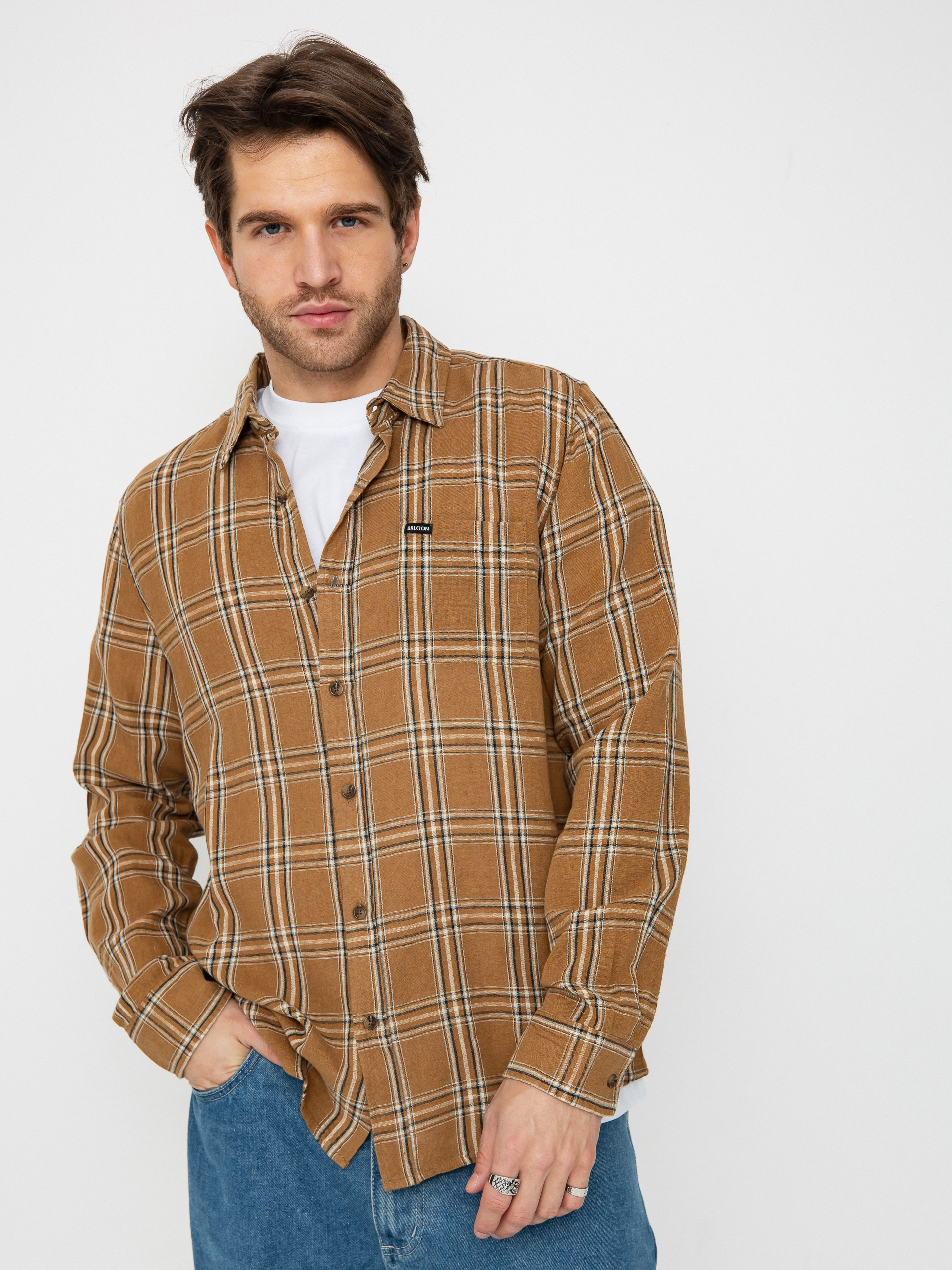 u0421u043eu0440u043eu0447u043au0430 Brixton Charter Linen Blend Ls (washed cooper/whitecap plaid)
