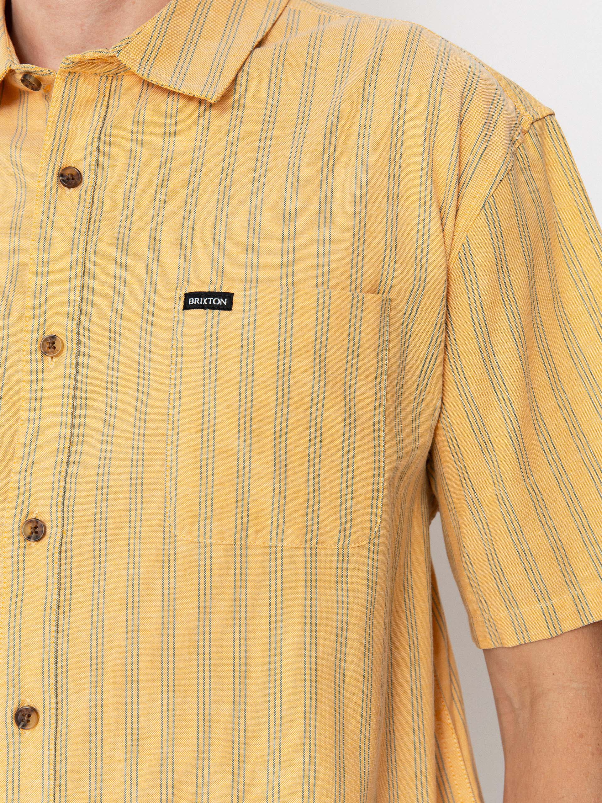 Сорочка Brixton Cru Oxford Stripe (curry/ivy green stripe)