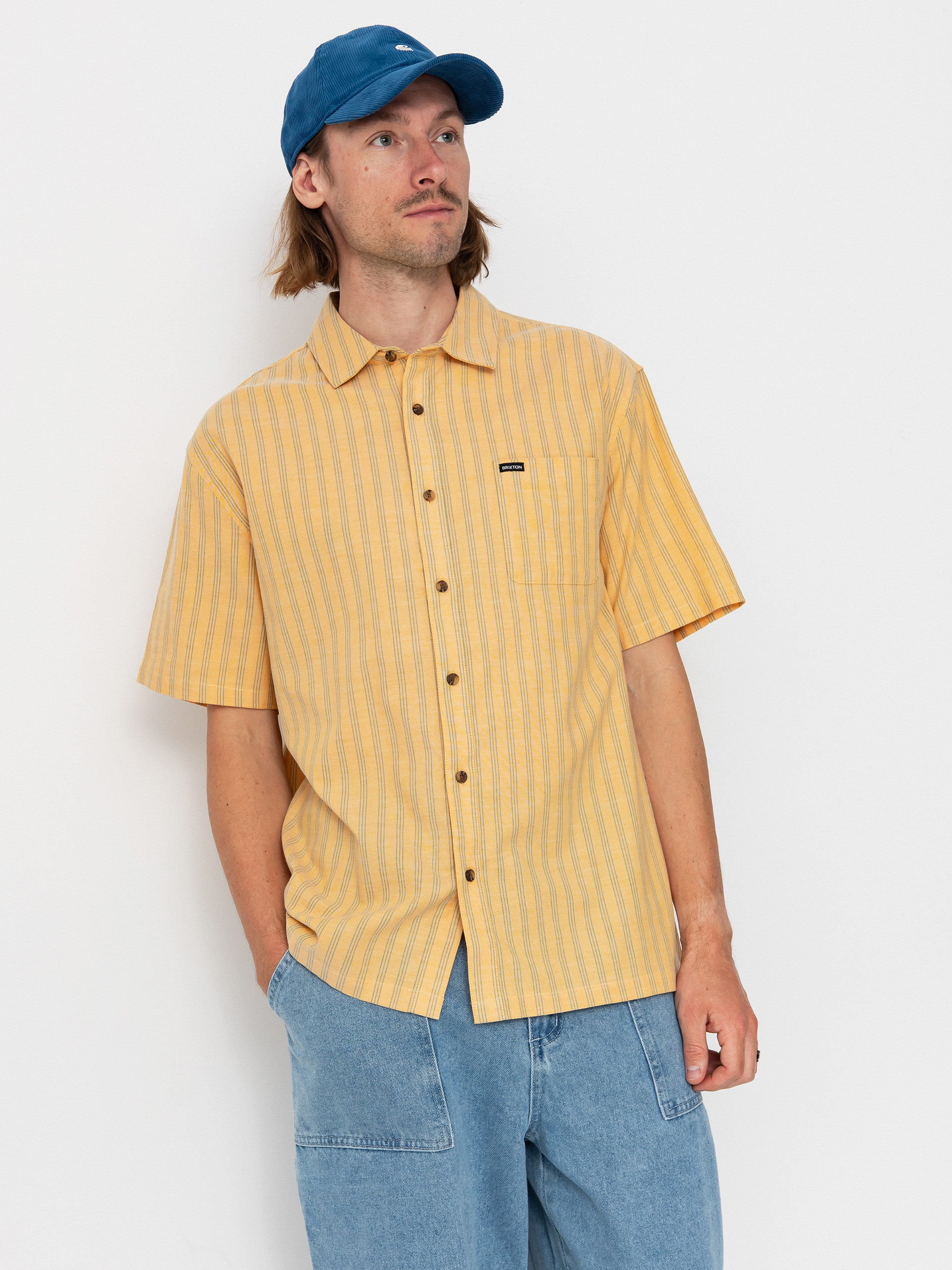 Сорочка Brixton Cru Oxford Stripe (curry/ivy green stripe)