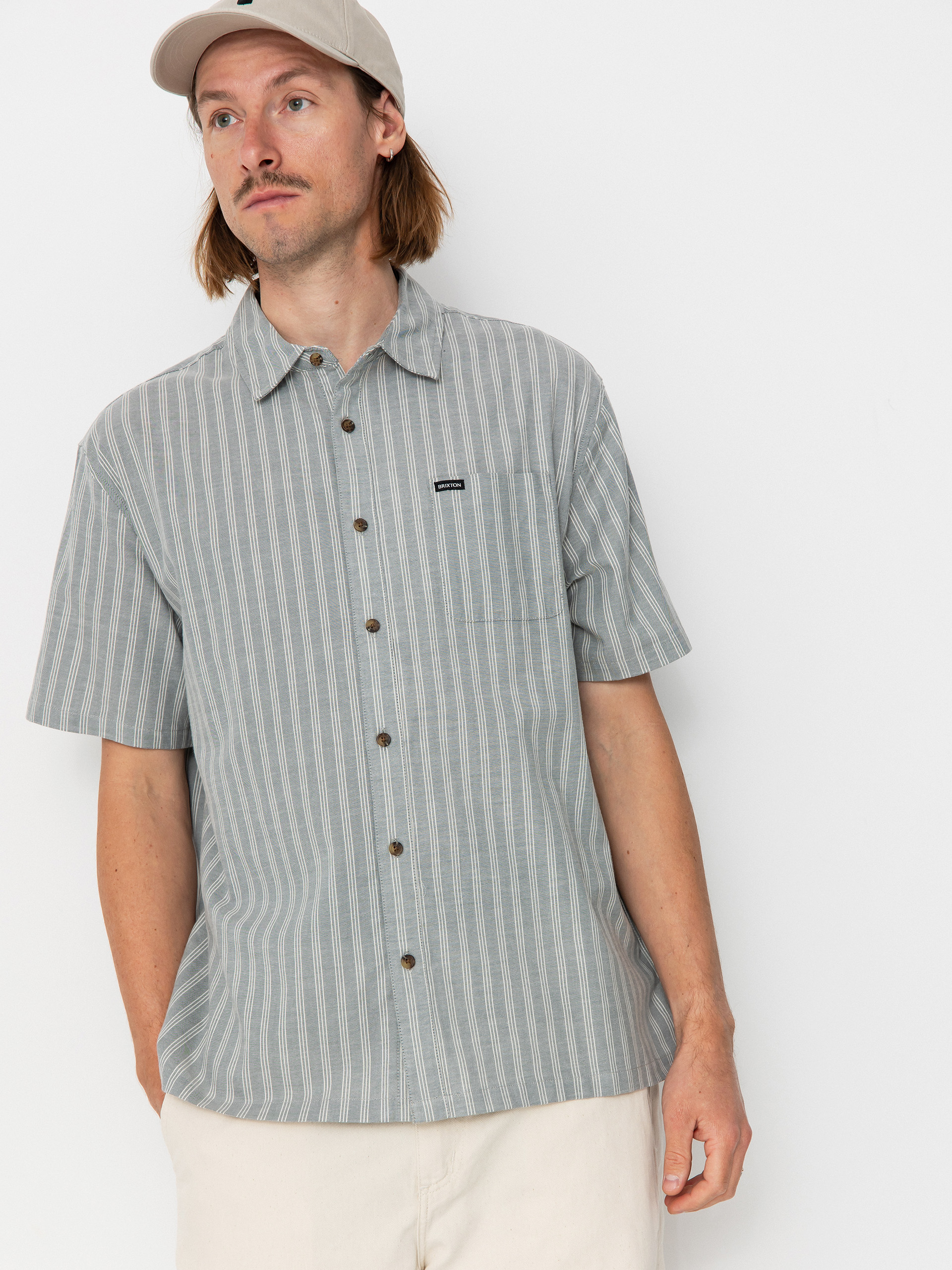 Сорочка Brixton Cru Oxford Stripe (basalt blue/whitcap stripe)