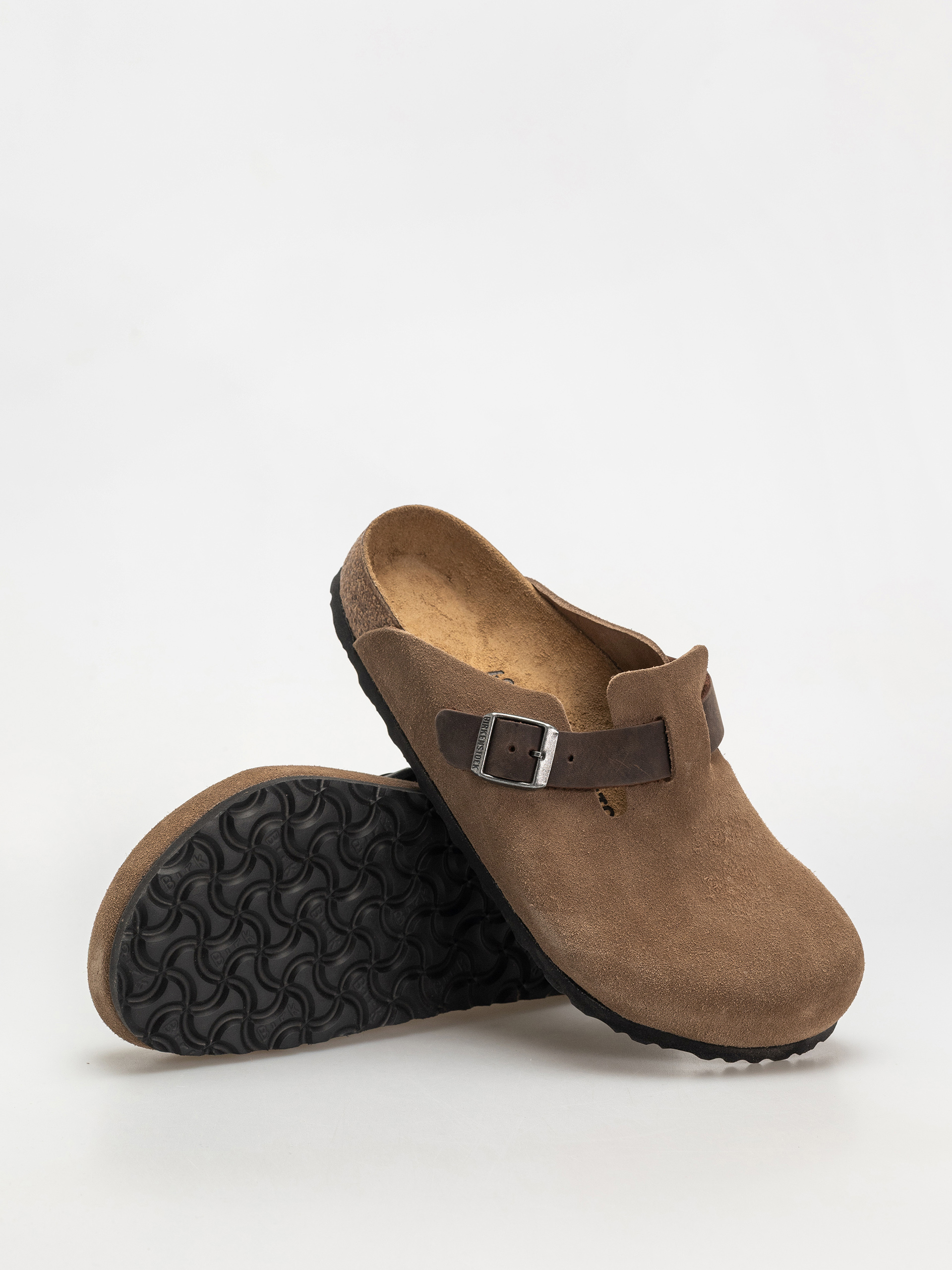 Шльопанці Birkenstock Boston Suede & Oiled Leather Regular (dark tea)