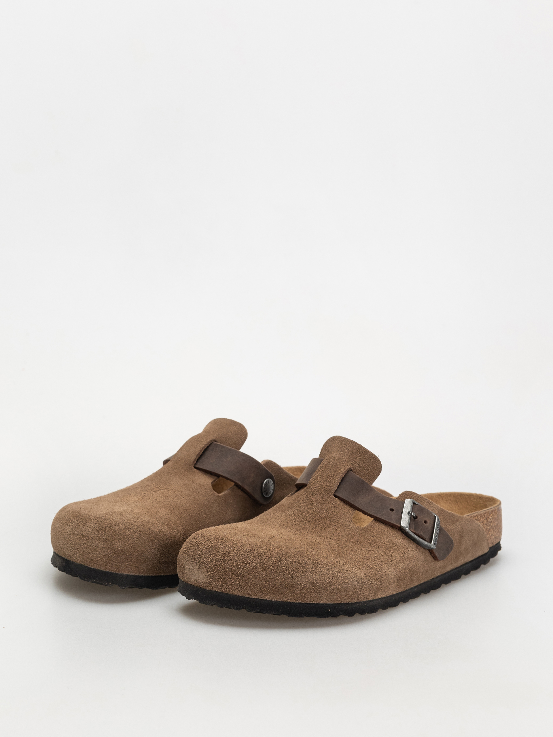 Шльопанці Birkenstock Boston Suede & Oiled Leather Regular (dark tea)