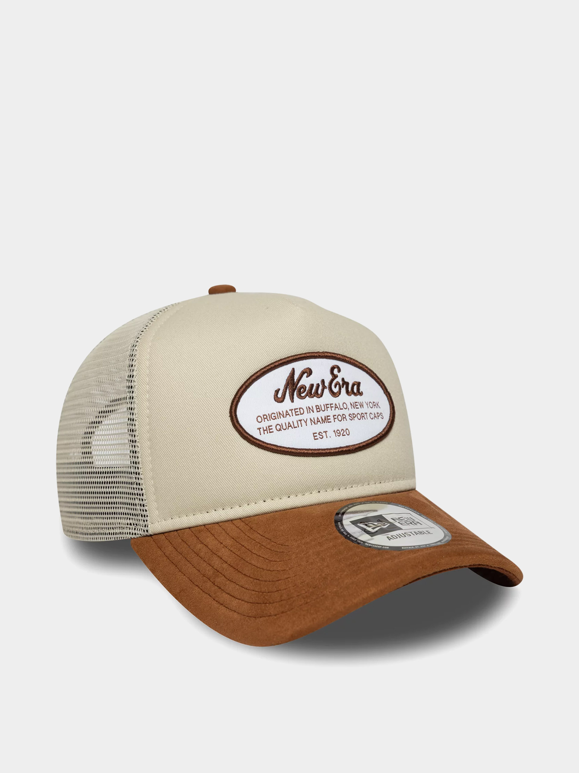 Кепка New Era Oval Patch Suede Trucker (stone/brown)