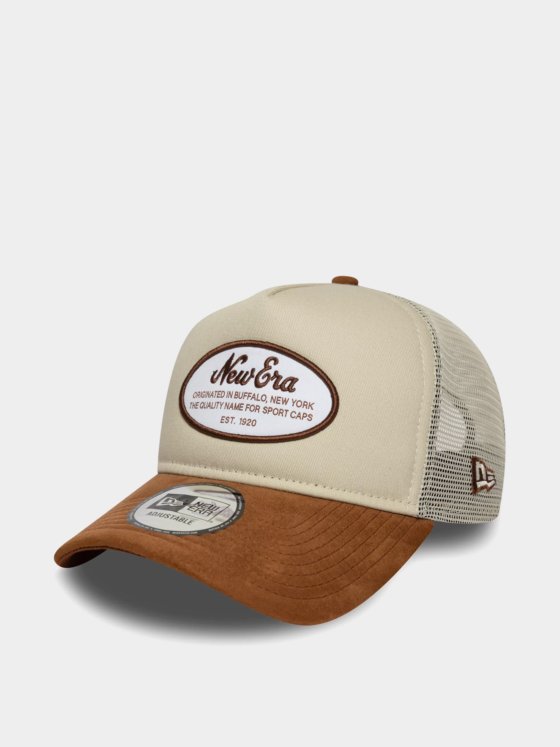 Кепка New Era Oval Patch Suede Trucker (stone/brown)