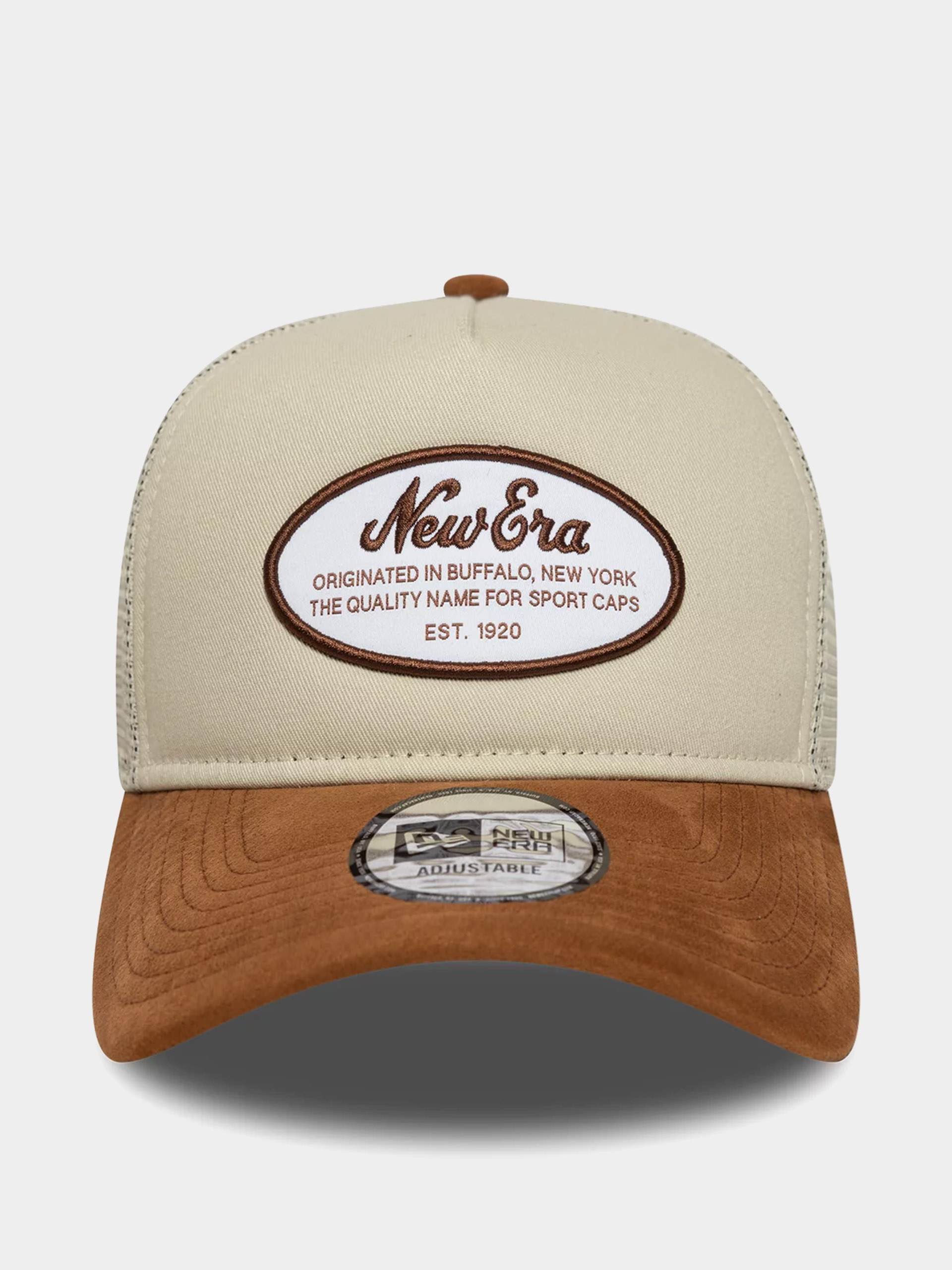 Кепка New Era Oval Patch Suede Trucker (stone/brown)