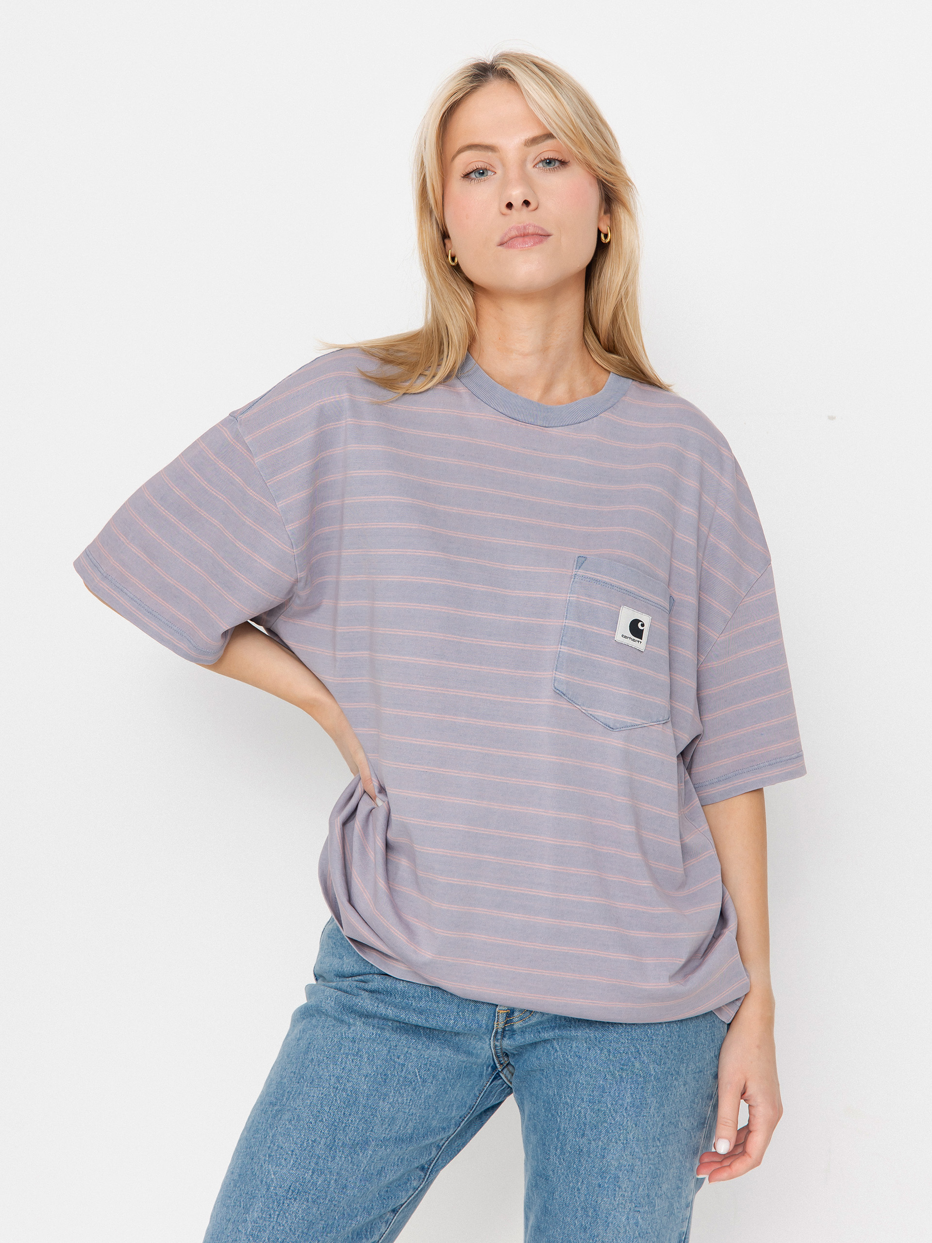 Футболка Carhartt WIP Brodina Wmn (brodina stripe/hortensia/indigo overdyed)
