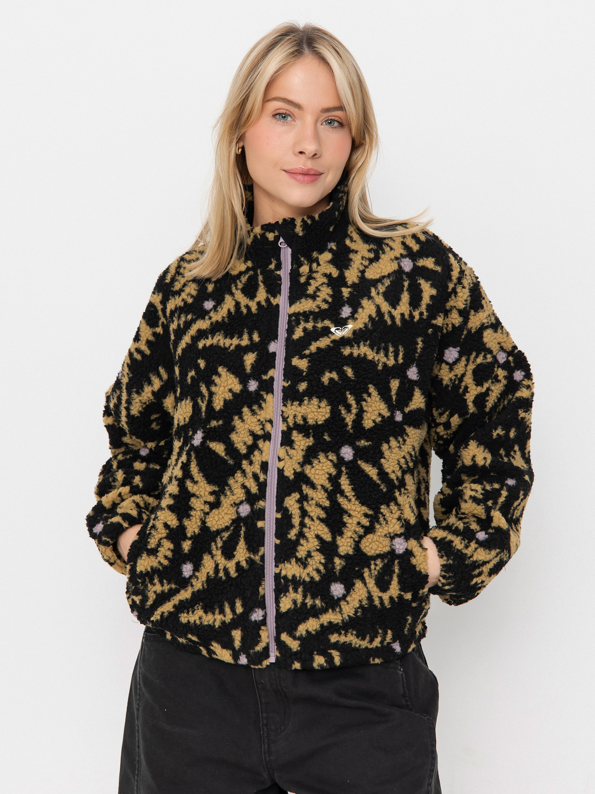 Жіночий Флісовий светр Roxy Boundless Spirit Zippered (anthracite big flowers)