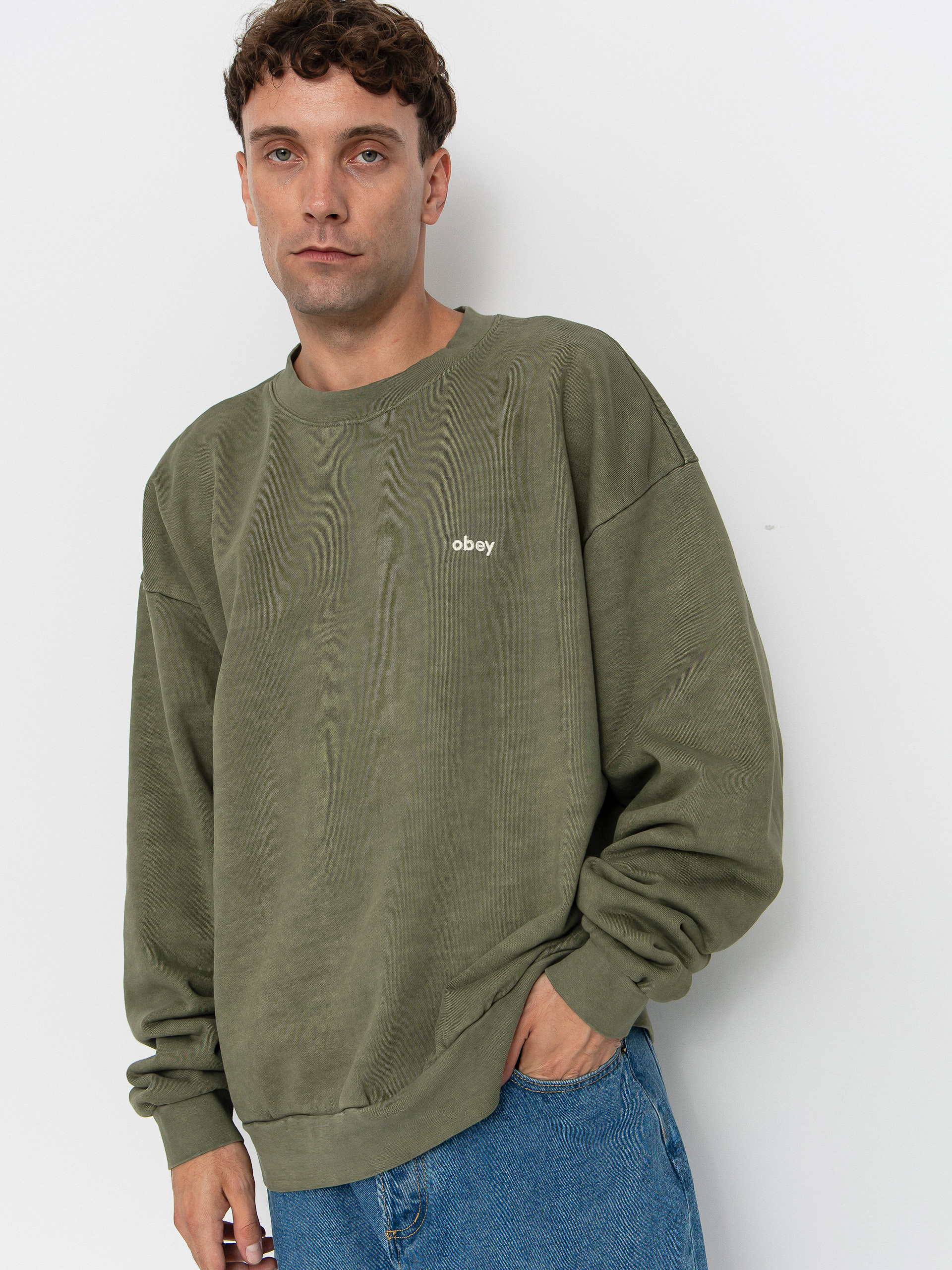 Світшот OBEY Lowercase Pigment Crew (pigment deep lichen green)