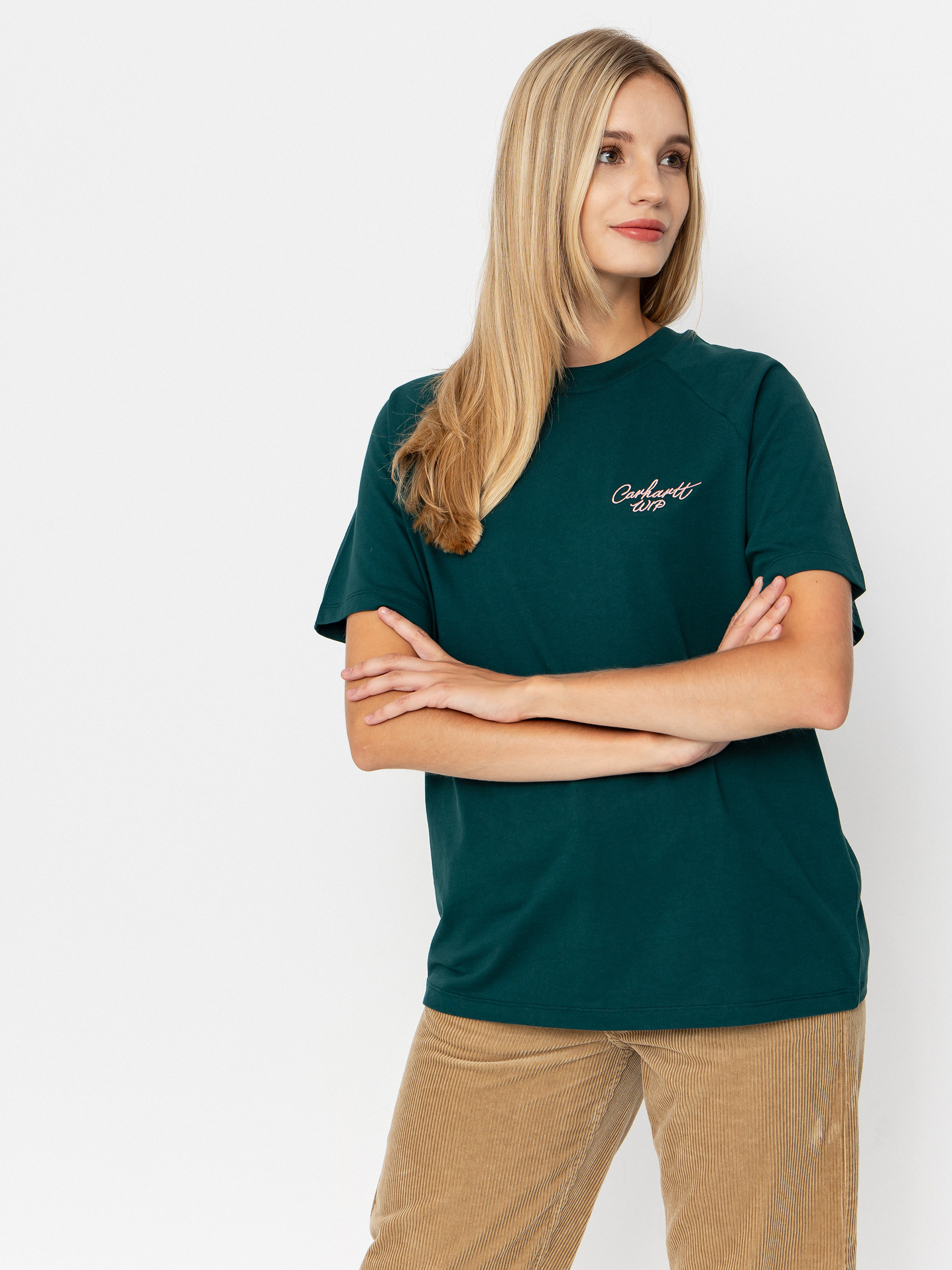 Футболка Carhartt WIP Signature Wmn (dark fir/glassy pink)