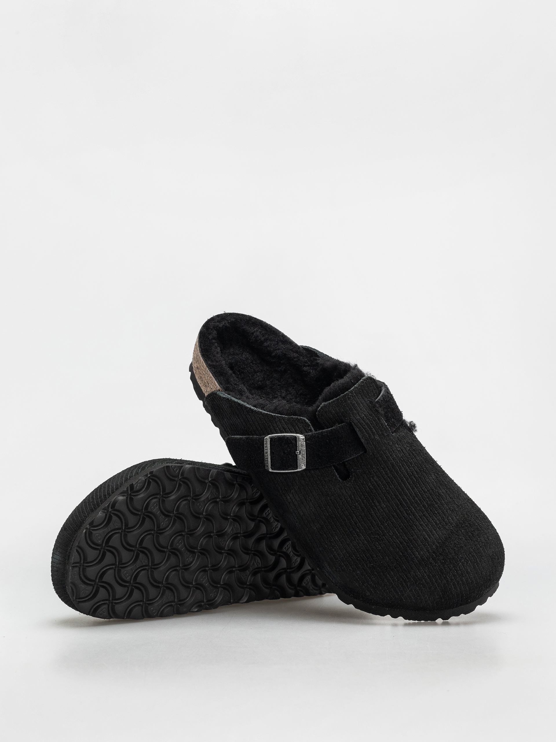 Шльопанці Birkenstock Boston VL Fell Suede Leather Fur Regular Wmn (corduroy black)
