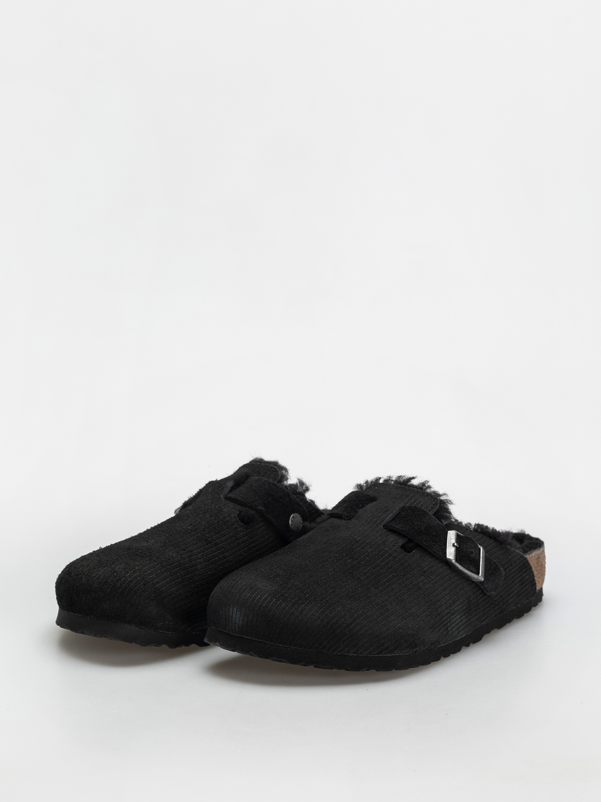 Шльопанці Birkenstock Boston VL Fell Suede Leather Fur Regular Wmn (corduroy black)