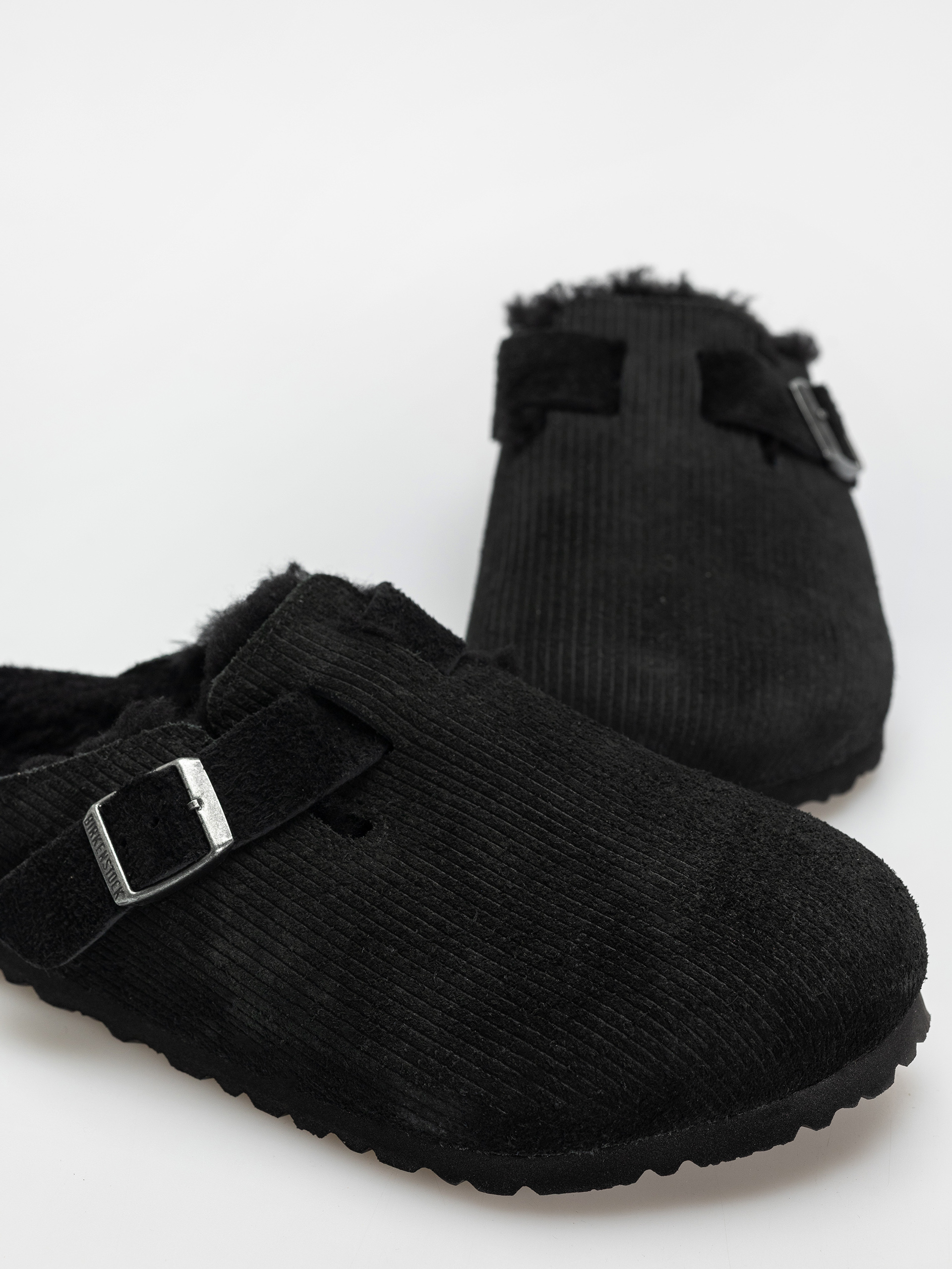 Шльопанці Birkenstock Boston VL Fell Suede Leather Fur Regular Wmn (corduroy black)