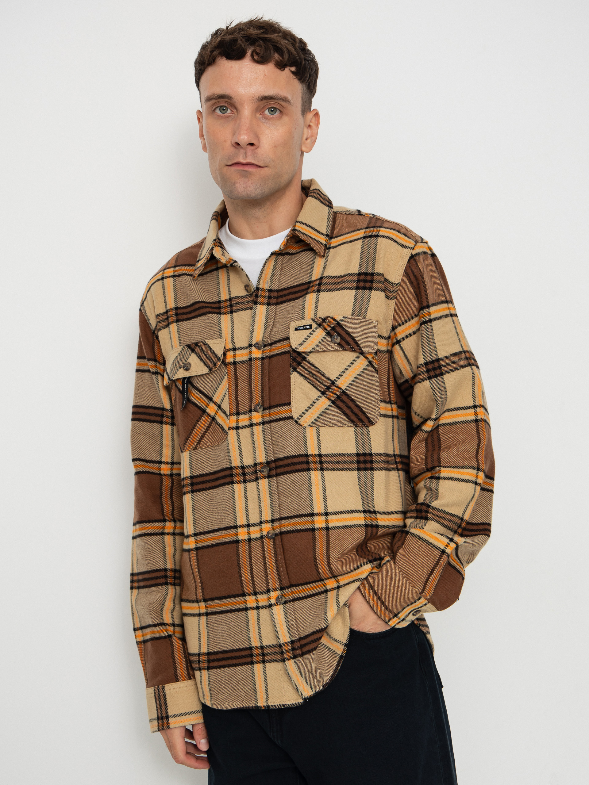 Сорочка Brixton Bowery Flannel (sand/pinecone/solar orange)