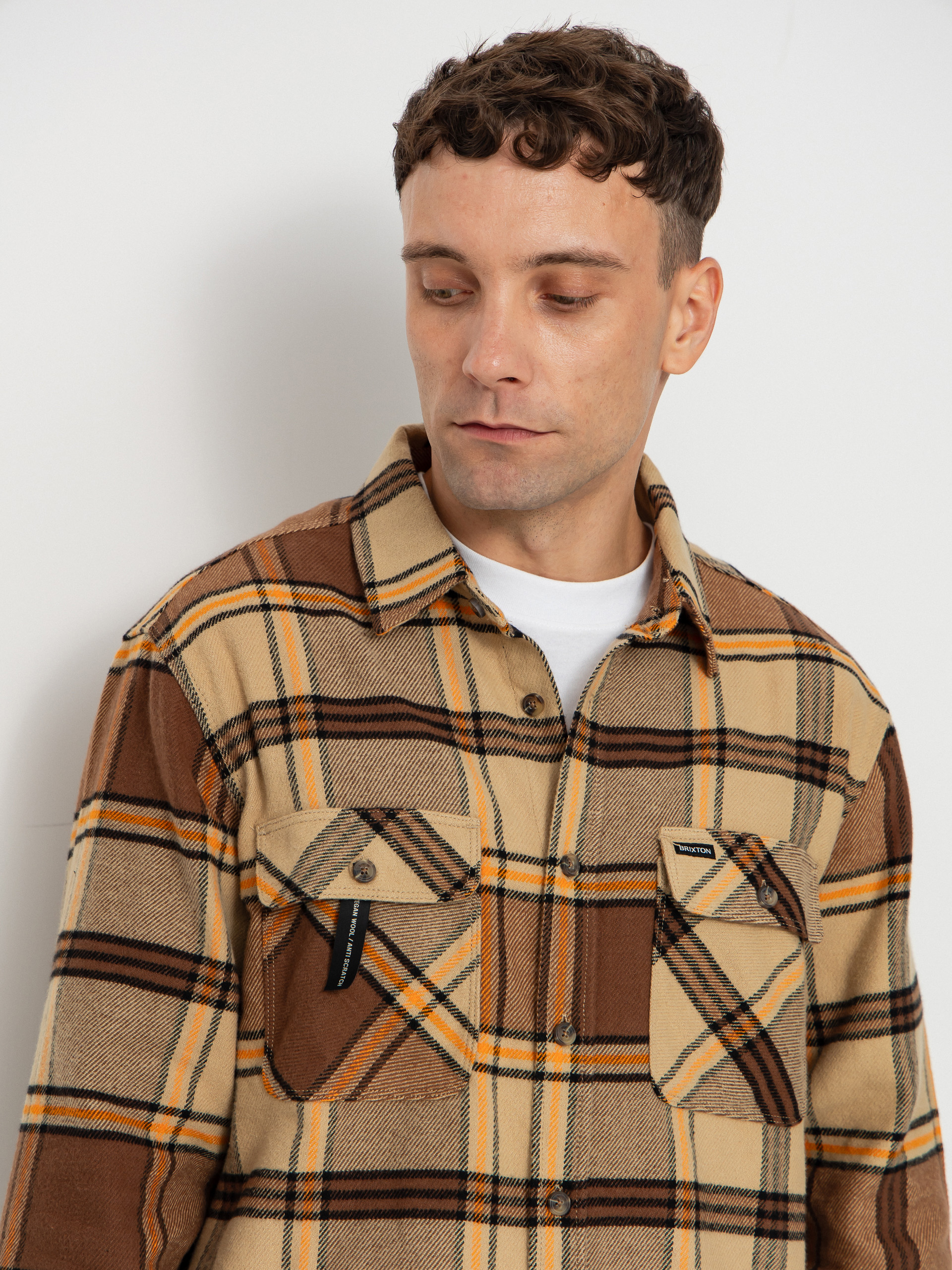 Сорочка Brixton Bowery Flannel (sand/pinecone/solar orange)