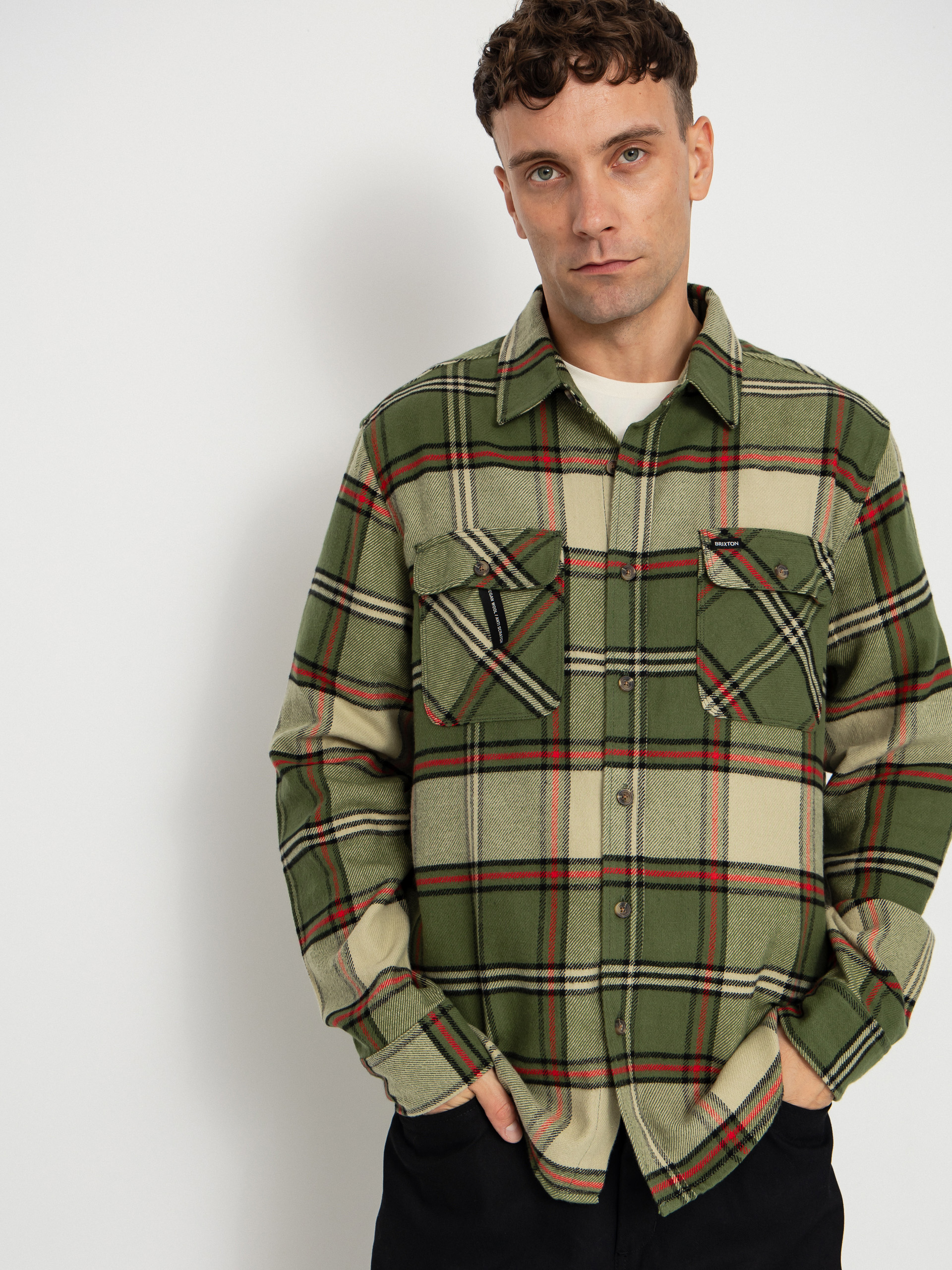 Сорочка Brixton Bowery Flannel (wild green/elm/adrenaline rush)