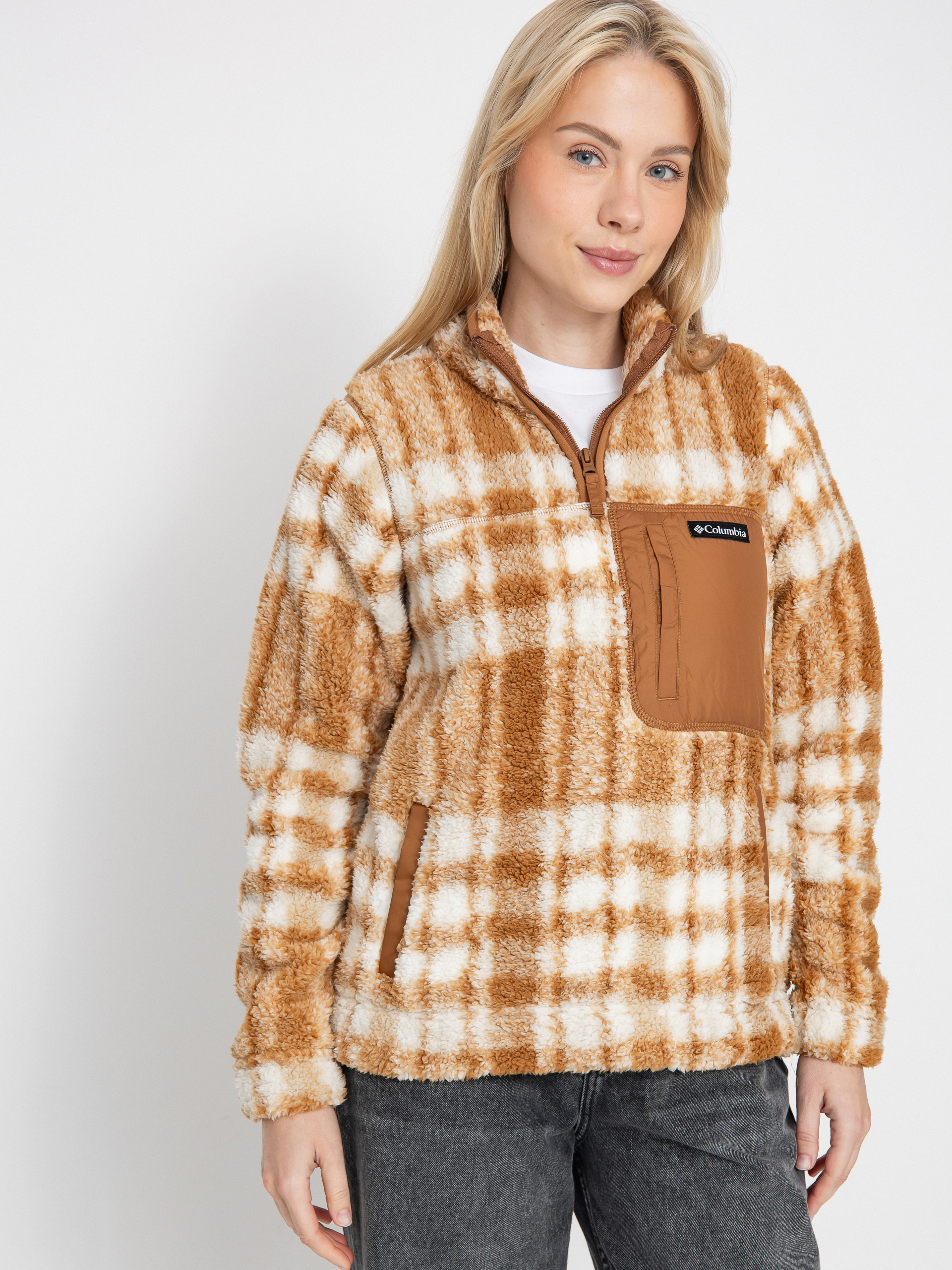 Жіночий Флісовий светр Columbia West Bend 1/4 Zip II (camel brown herringplaid)
