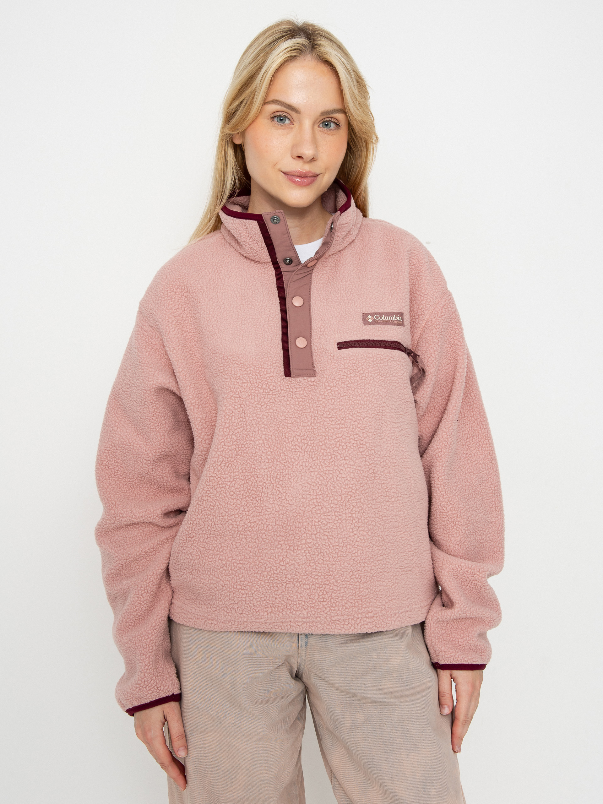Флісовий светр Columbia Helvetia II Cropped Half Snap Wmn (eraser pink/fig/rich wine)