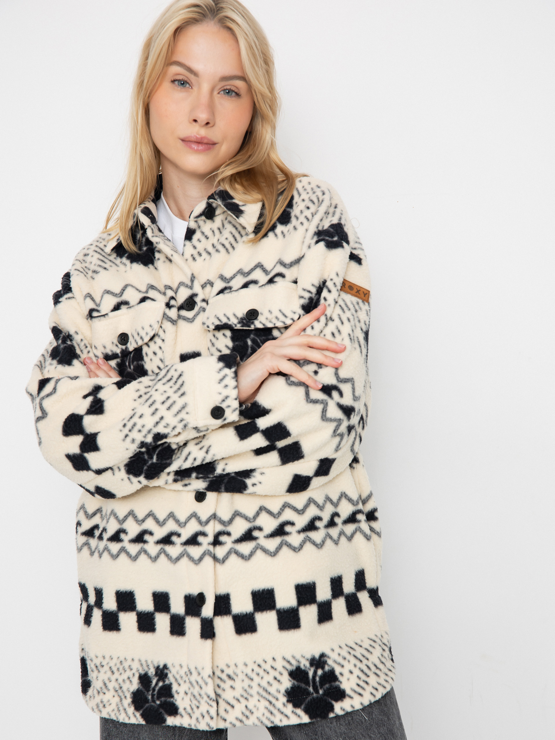 Флісовий светр Roxy Morning Crush Shacket Wmn (parchment morning crush)
