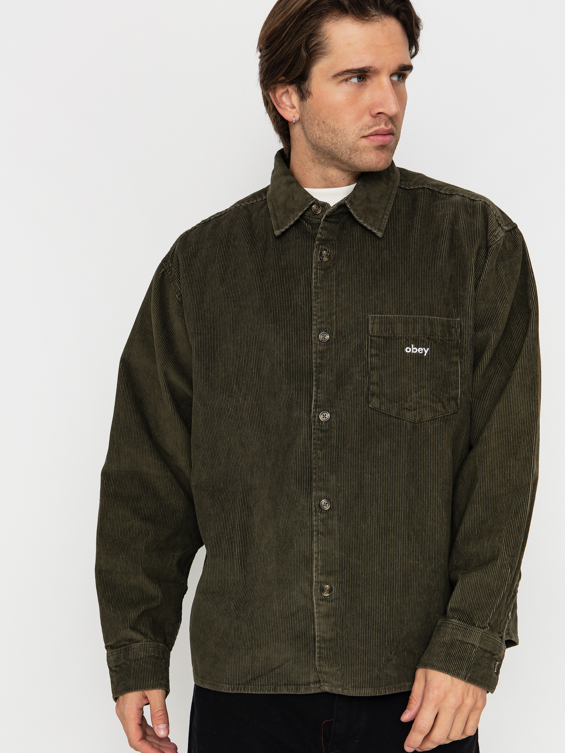 Сорочка OBEY Buckley Corduroy Woven (black olive faded wash)