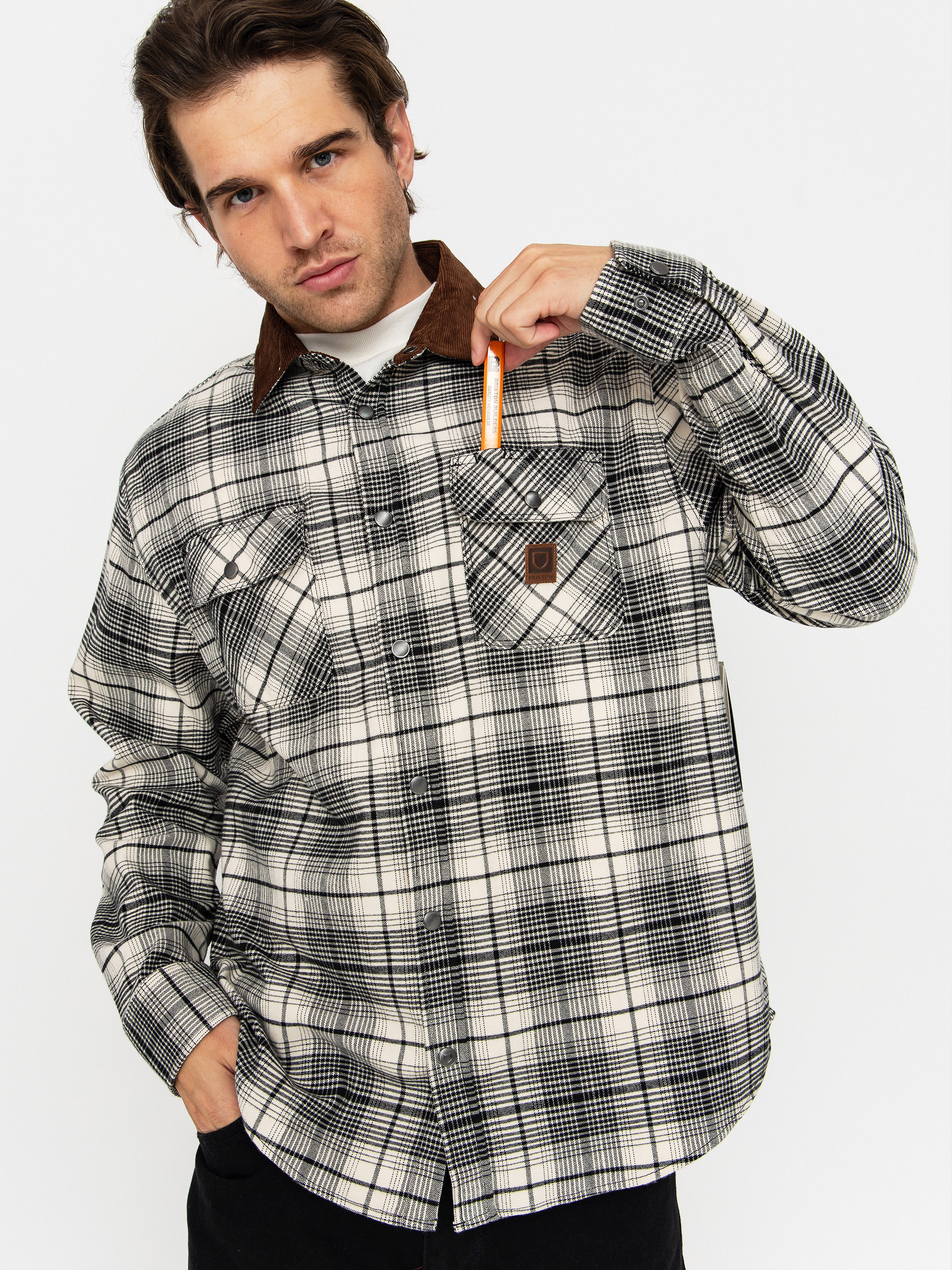 Сорочка Brixton Builders Bowery Perf Flannel (off white/black)