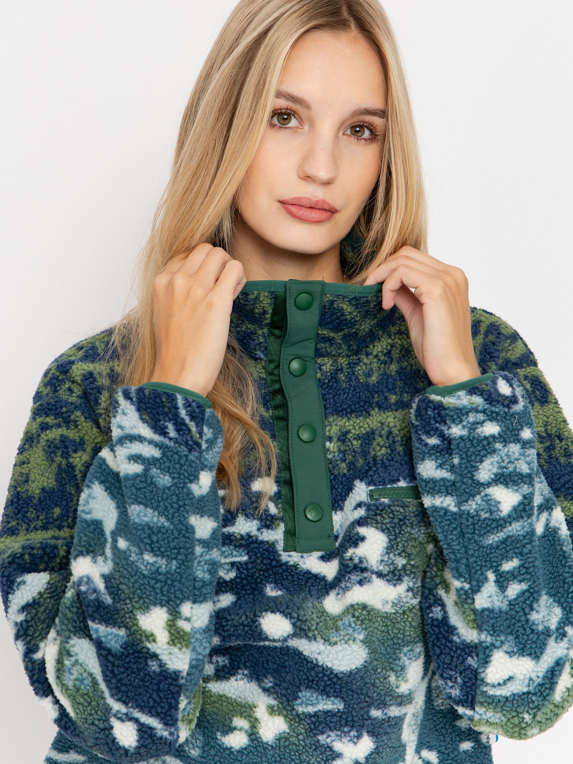 Жіночий Флісовий светр Columbia Helvetia II Printed Cropped Half Snap (everblue sisters/rain forest)
