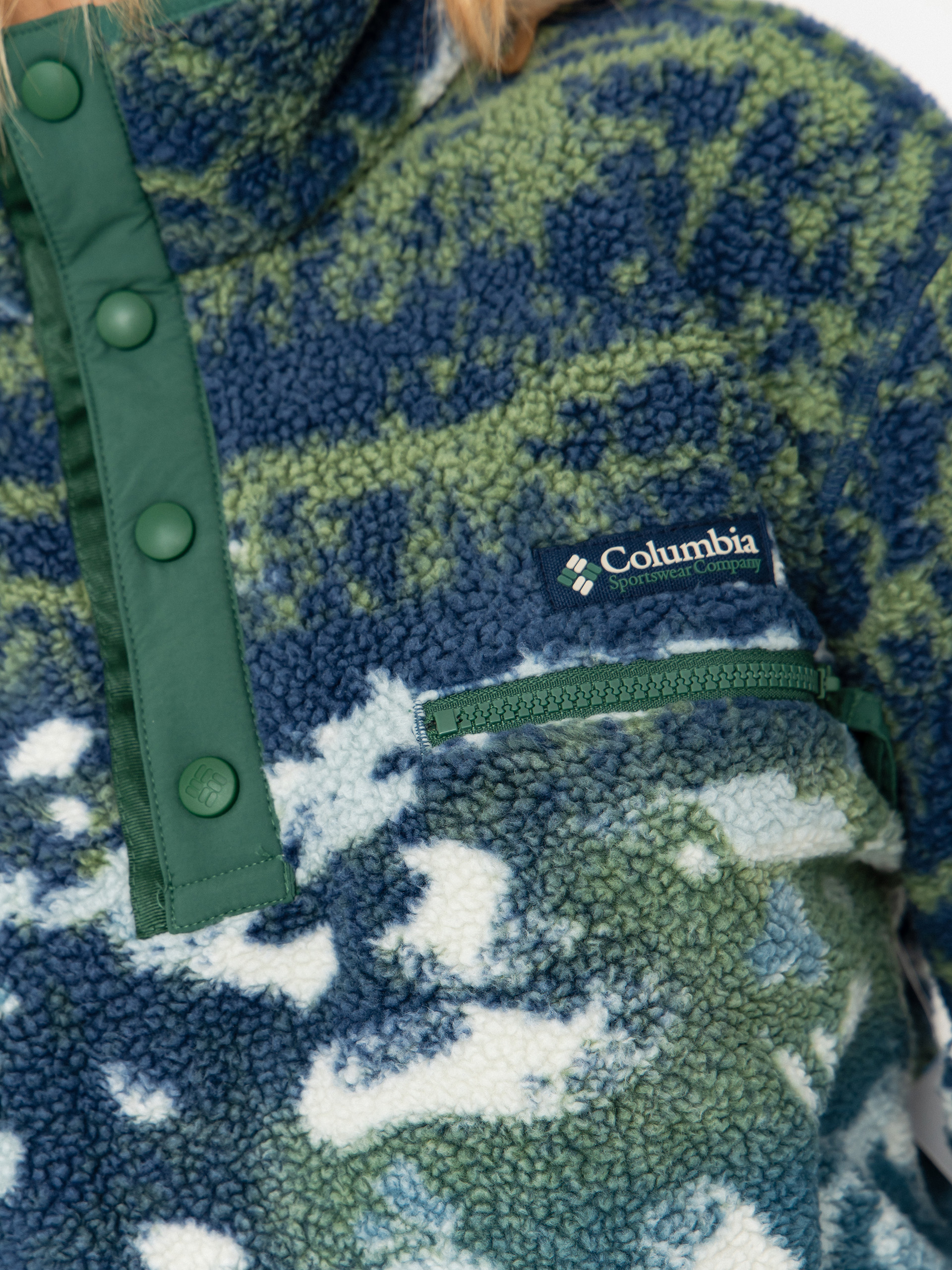 Жіночий Флісовий светр Columbia Helvetia II Printed Cropped Half Snap (everblue sisters/rain forest)