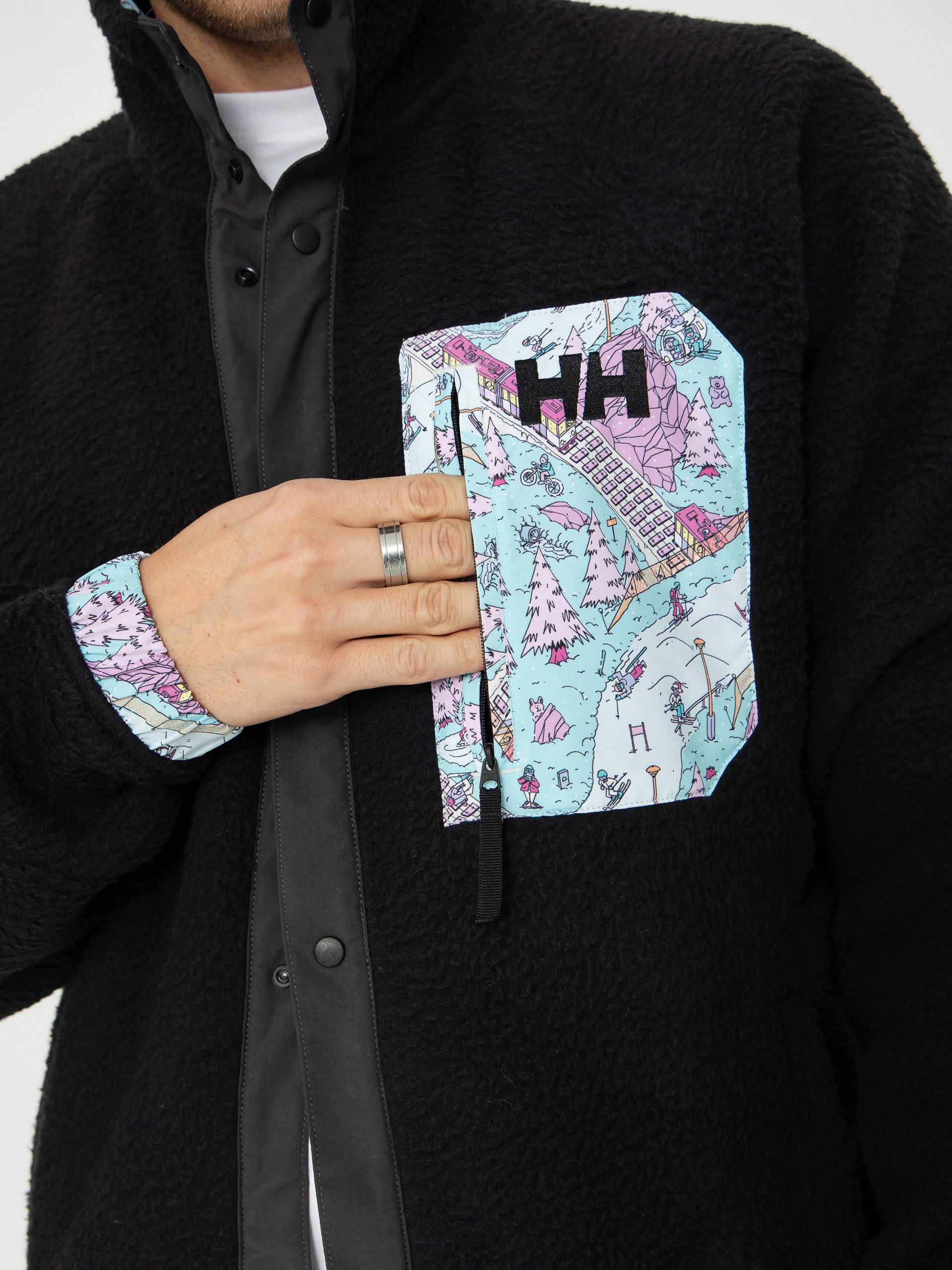 Чоловічий Флісовий светр Helly Hansen Panorama Pile Snap (black oslo aop)