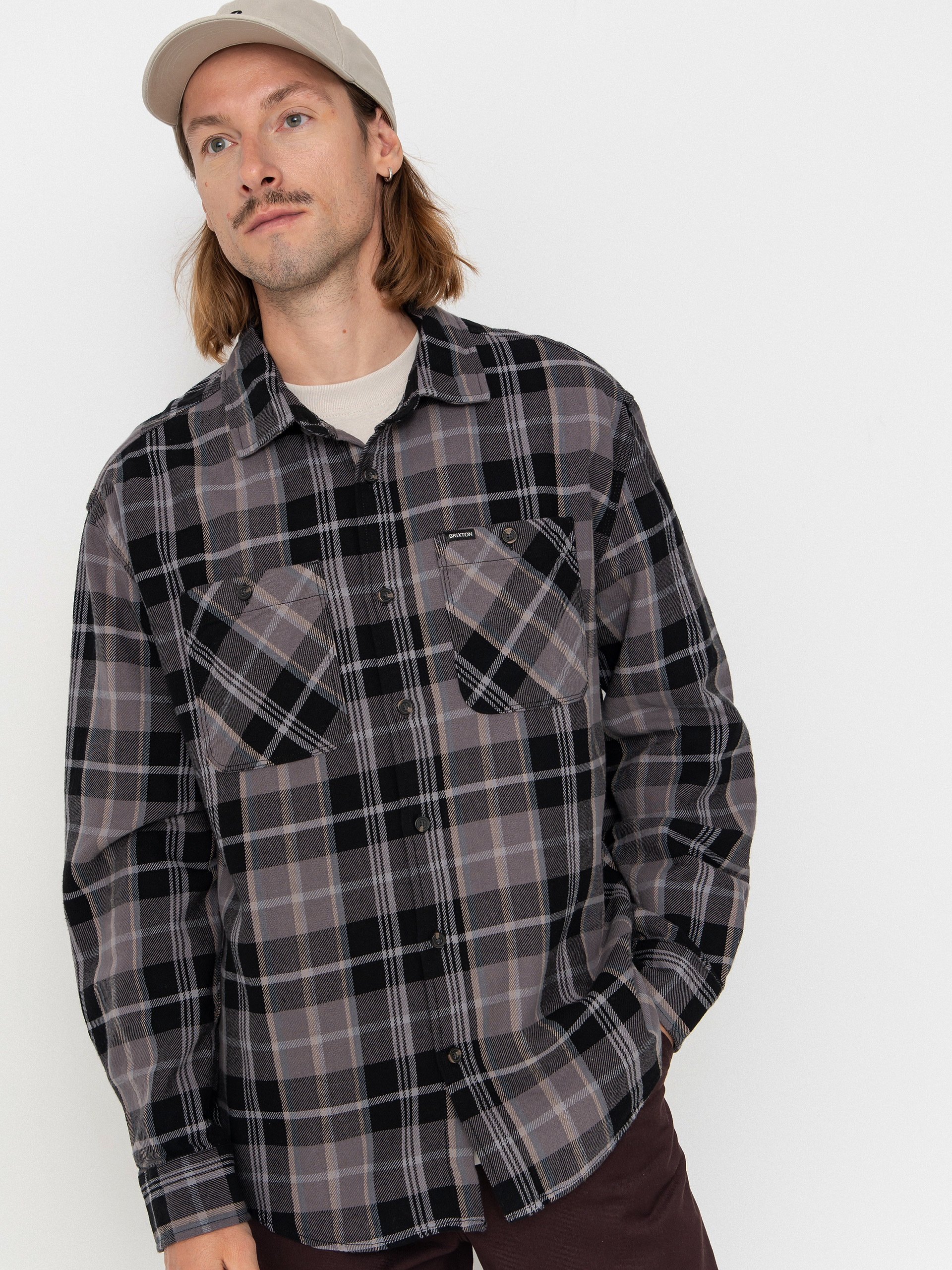 Сорочка Brixton Vintage Wash Flannel (black/charcoal beige/slate)