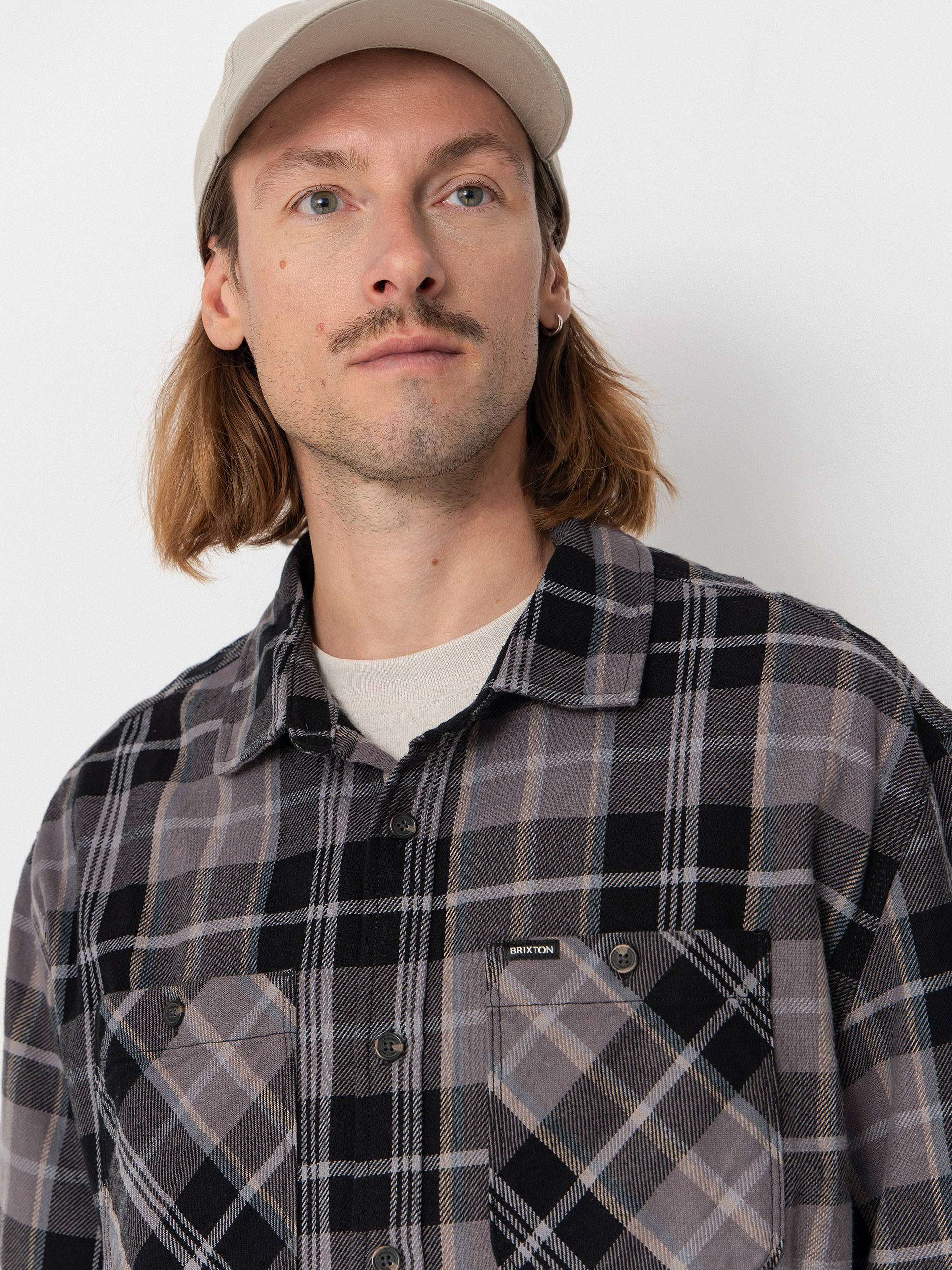 Сорочка Brixton Vintage Wash Flannel (black/charcoal beige/slate)
