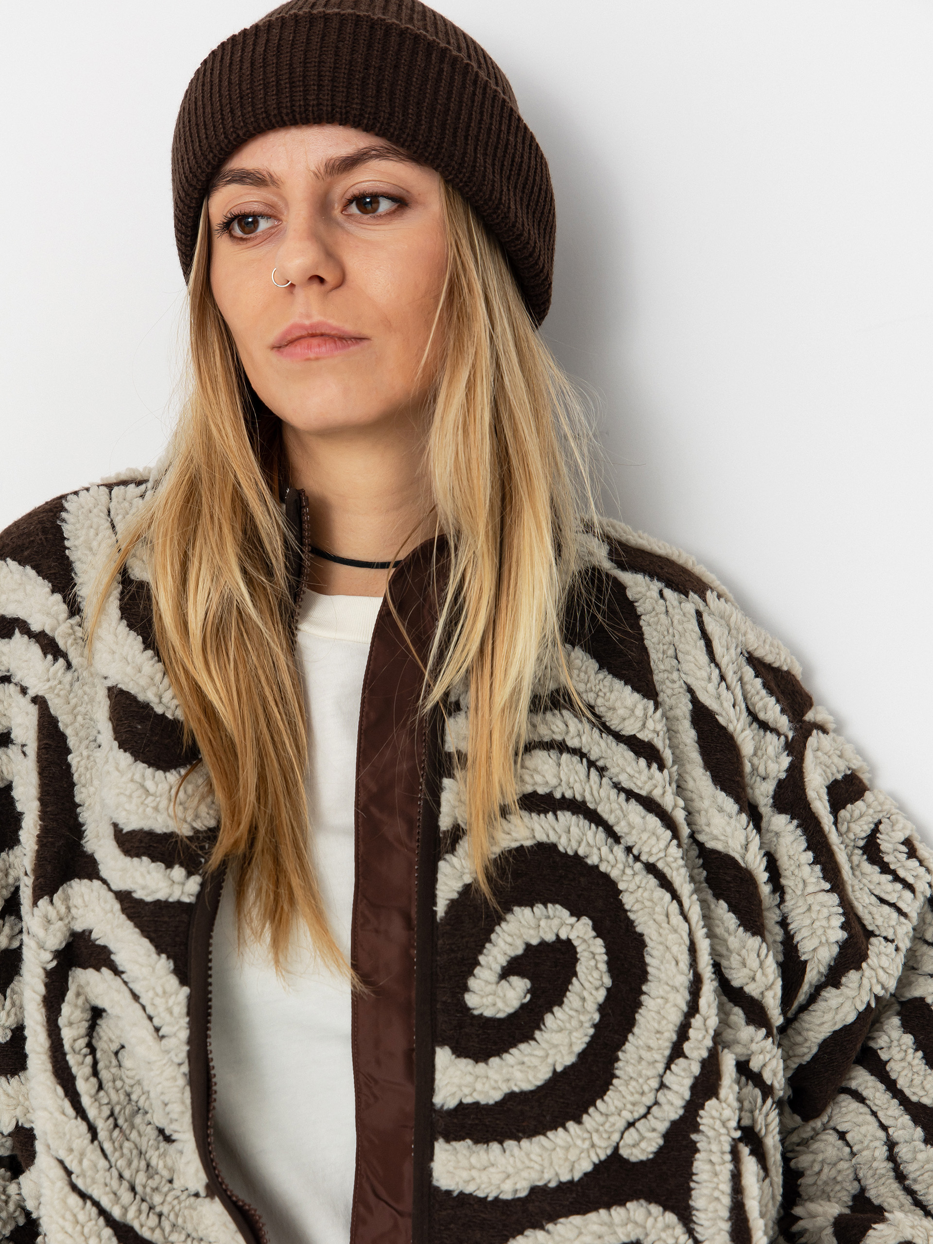 Жіночий Флісовий светр OBEY Swirls Jacquard Zip (brown multi)