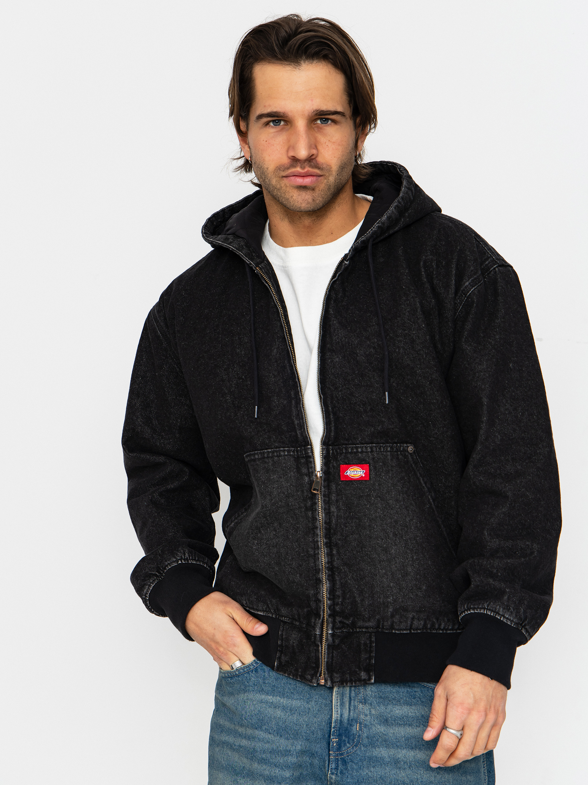 Куртка Dickies Hilham Lined Denim Hooded Bomber (black wash faded)