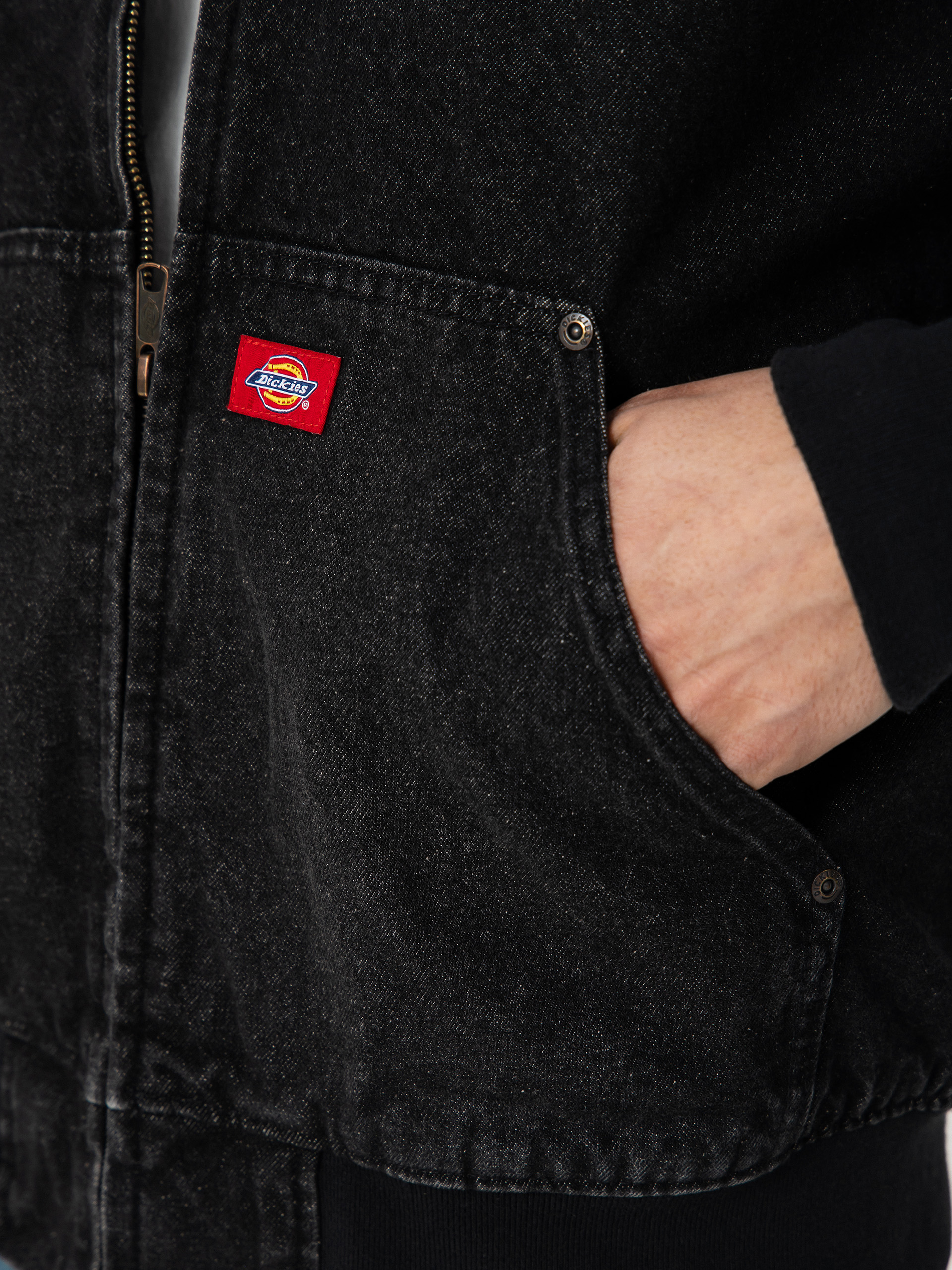 Куртка Dickies Hilham Lined Denim Hooded Bomber (black wash faded)