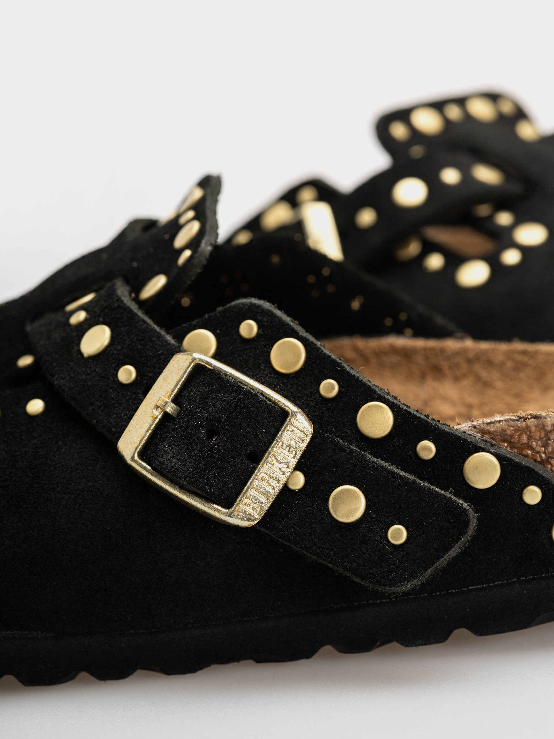 Шльопанці Birkenstock Boston Rivets Suede Leather Narrow Wmn (black)