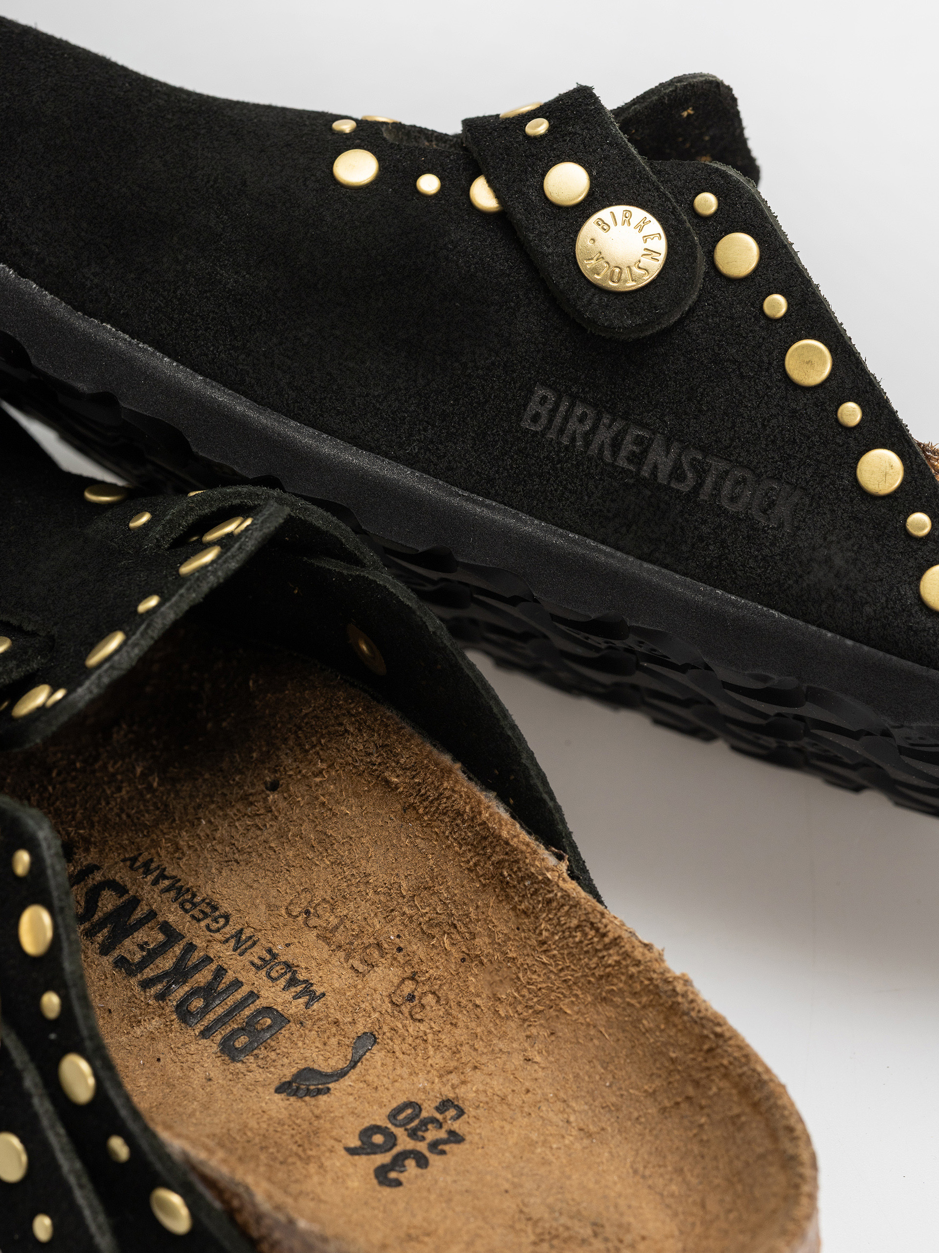 Шльопанці Birkenstock Boston Rivets Suede Leather Narrow Wmn (black)