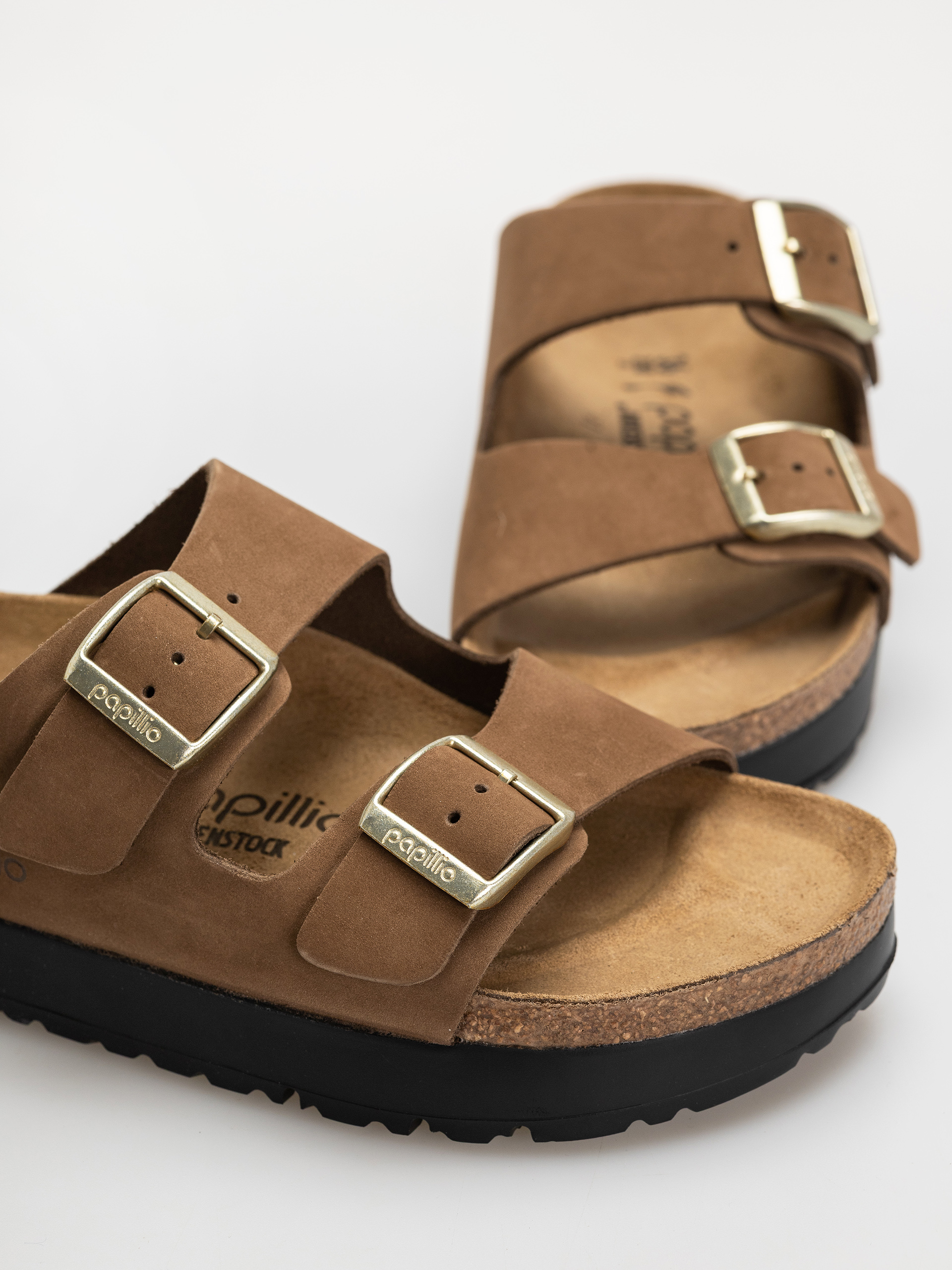 Шльопанці Birkenstock Arizona Flex Platform Nubuck Leather Narrow Wmn (dark tea)