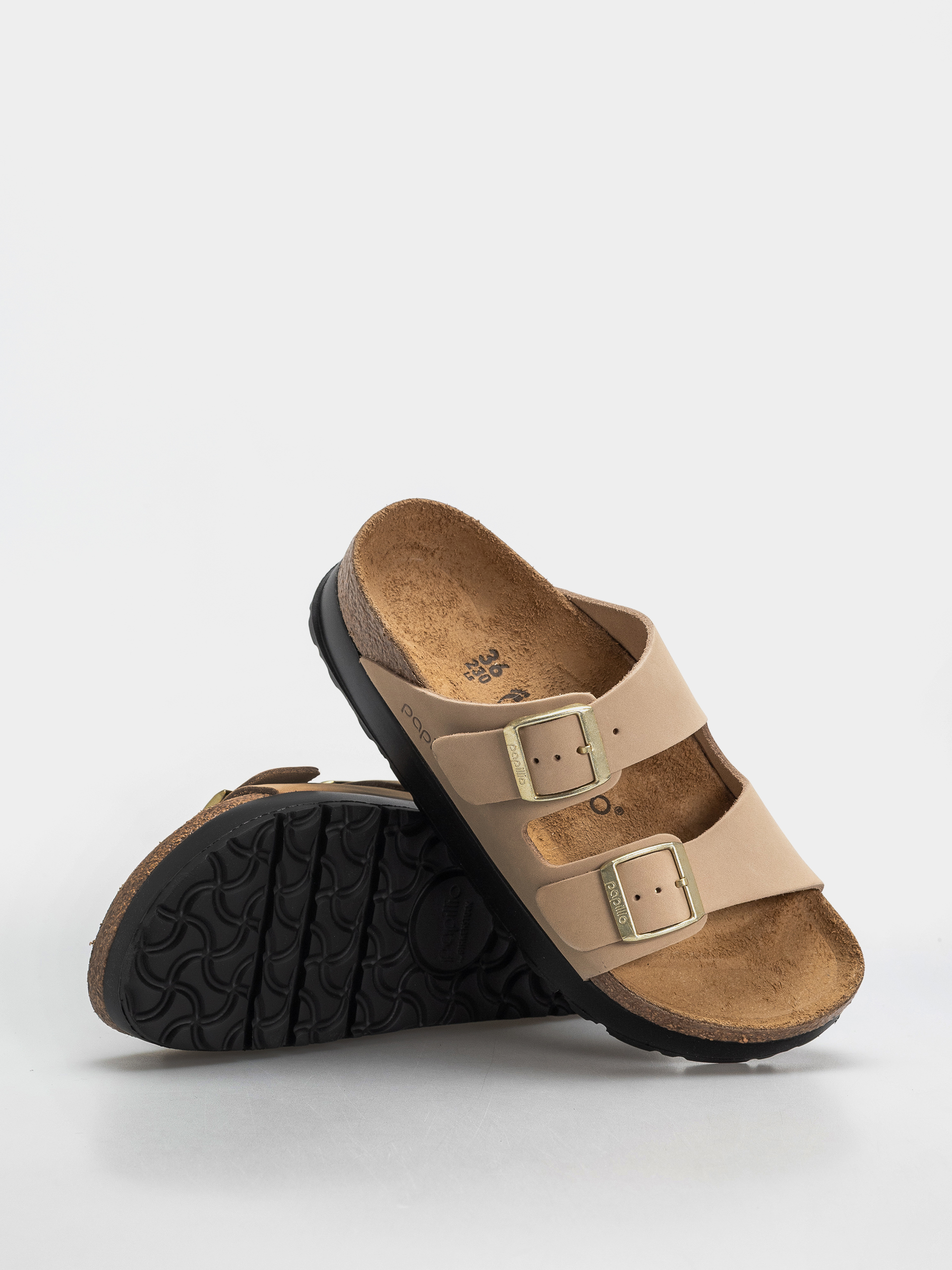 Шльопанці Birkenstock Arizona Flex Platform Nubuck Leather Narrow Wmn (sandcastle)
