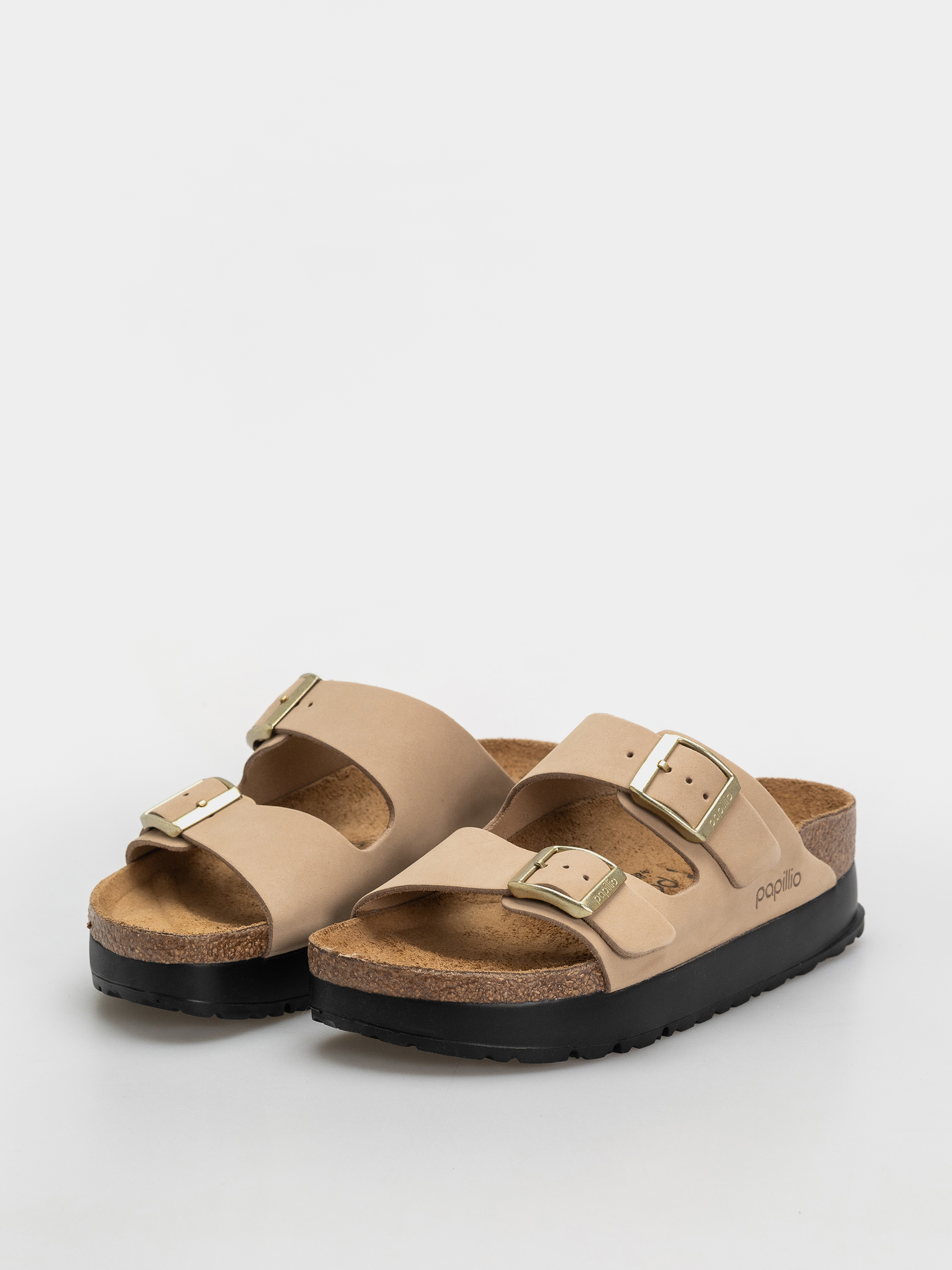 Шльопанці Birkenstock Arizona Flex Platform Nubuck Leather Narrow Wmn (sandcastle)