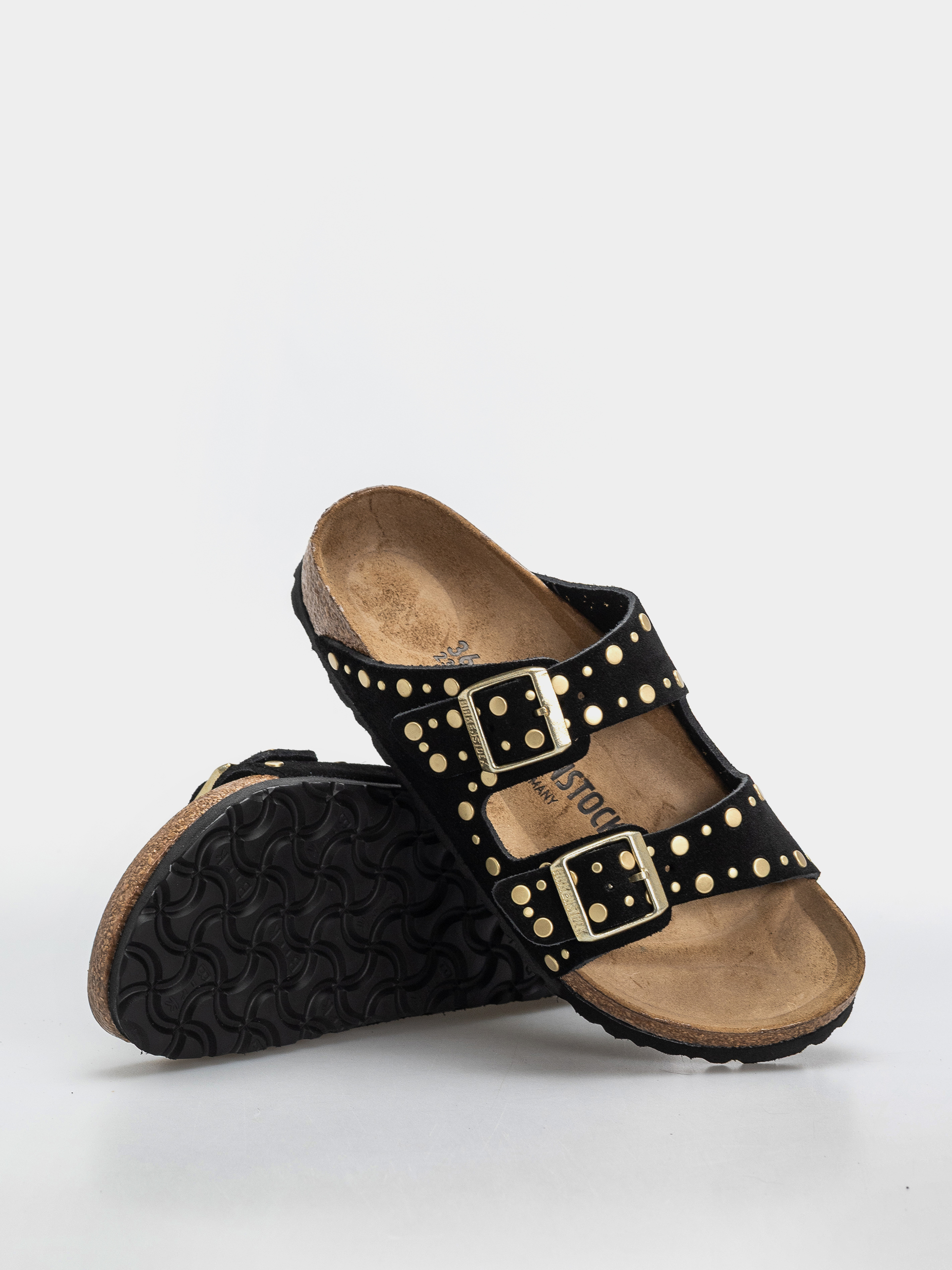 Шльопанці Birkenstock Arizona Rivets Suede Leather Narrow Wmn (black)