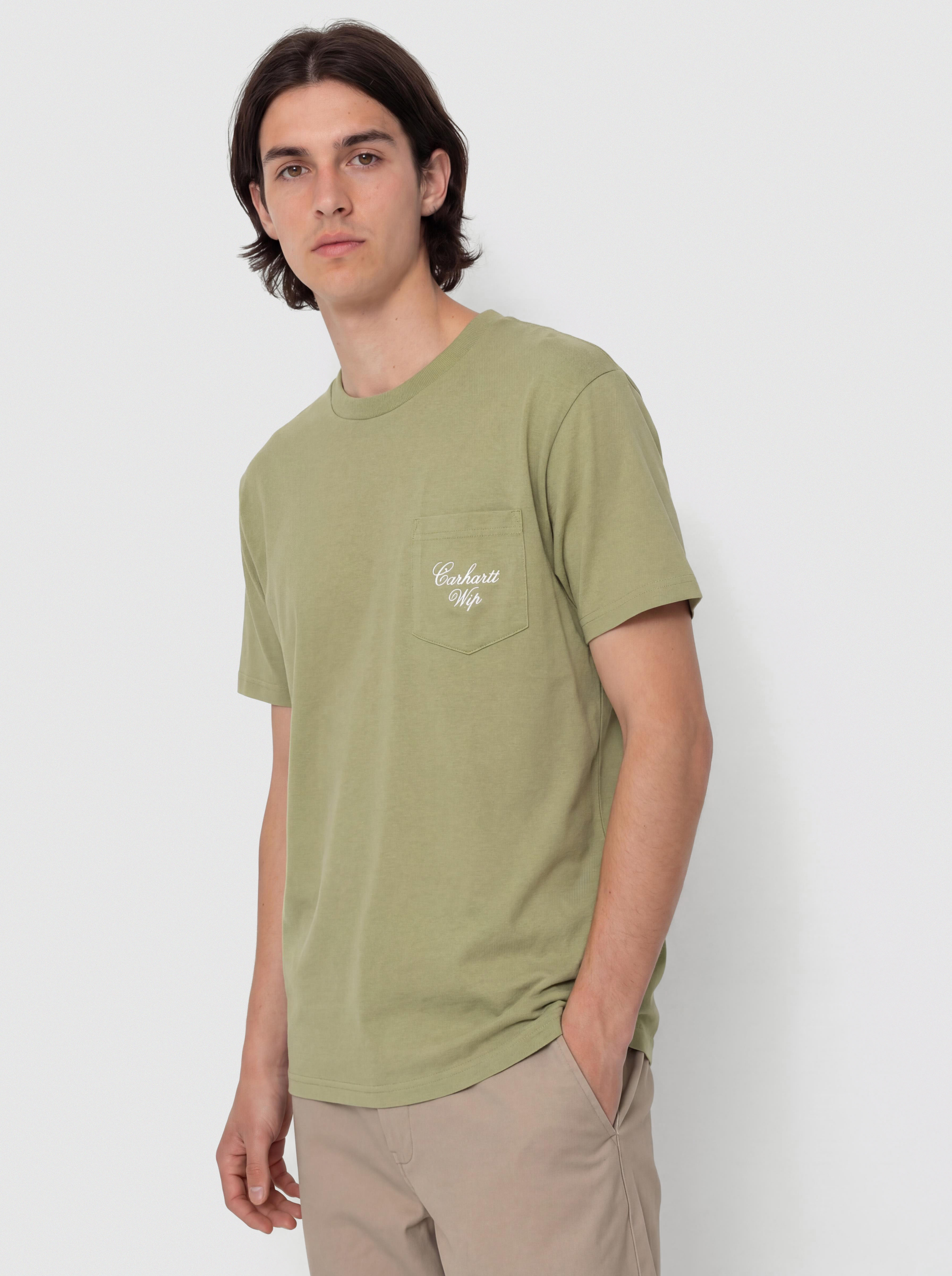 Футболка Carhartt WIP Longhand Pocket (gentle green/white)