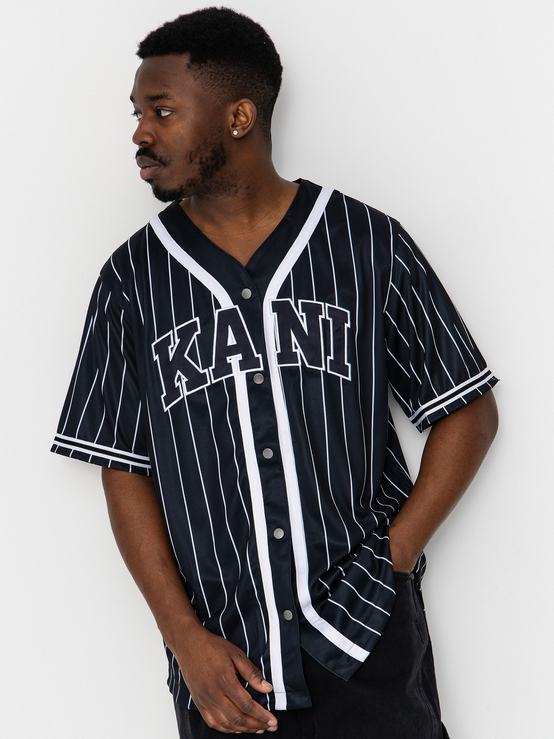 Сорочка Karl Kani Serif Pinstripe Baseball (black/white)