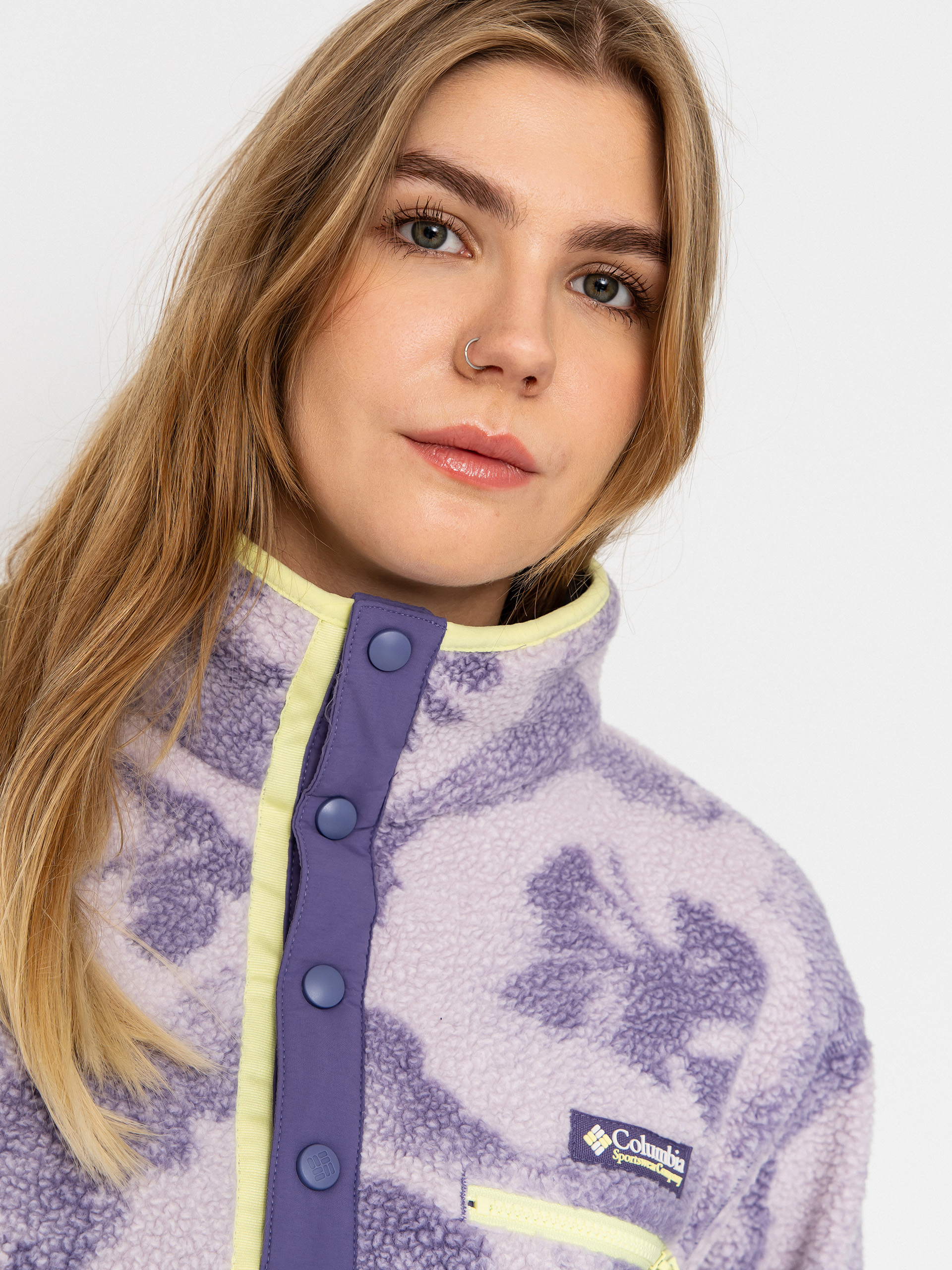 Жіночий Флісовий светр Columbia Helvetia II Printed Cropped Half Snap (stormwatch/sprayflower)