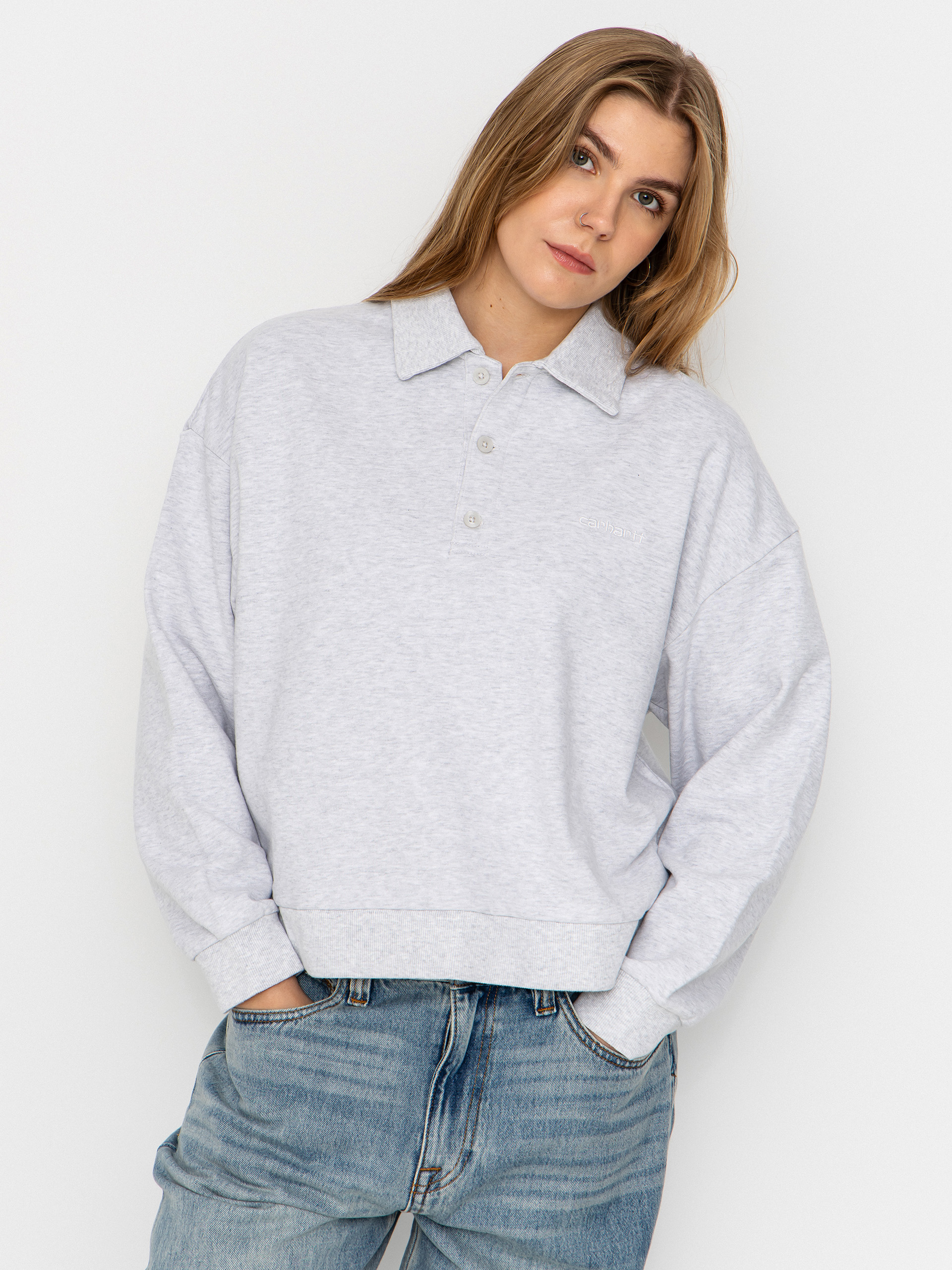 u0421u0432u0456u0442u0448u043eu0442 Carhartt WIP Brenta Polo Wmn (ash heather/white)