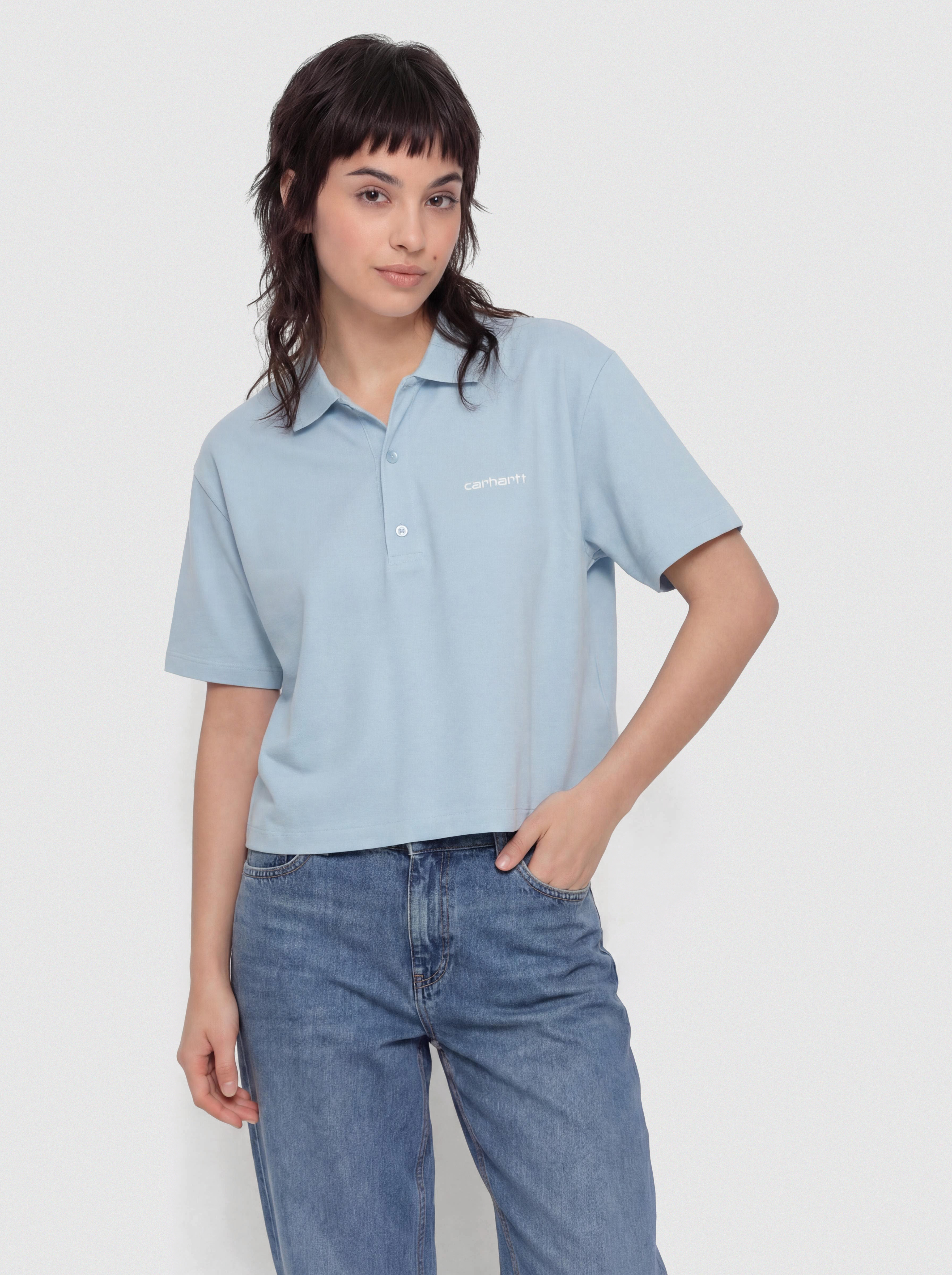 Футболка Carhartt WIP Script Polo Wmn (icaria/white)