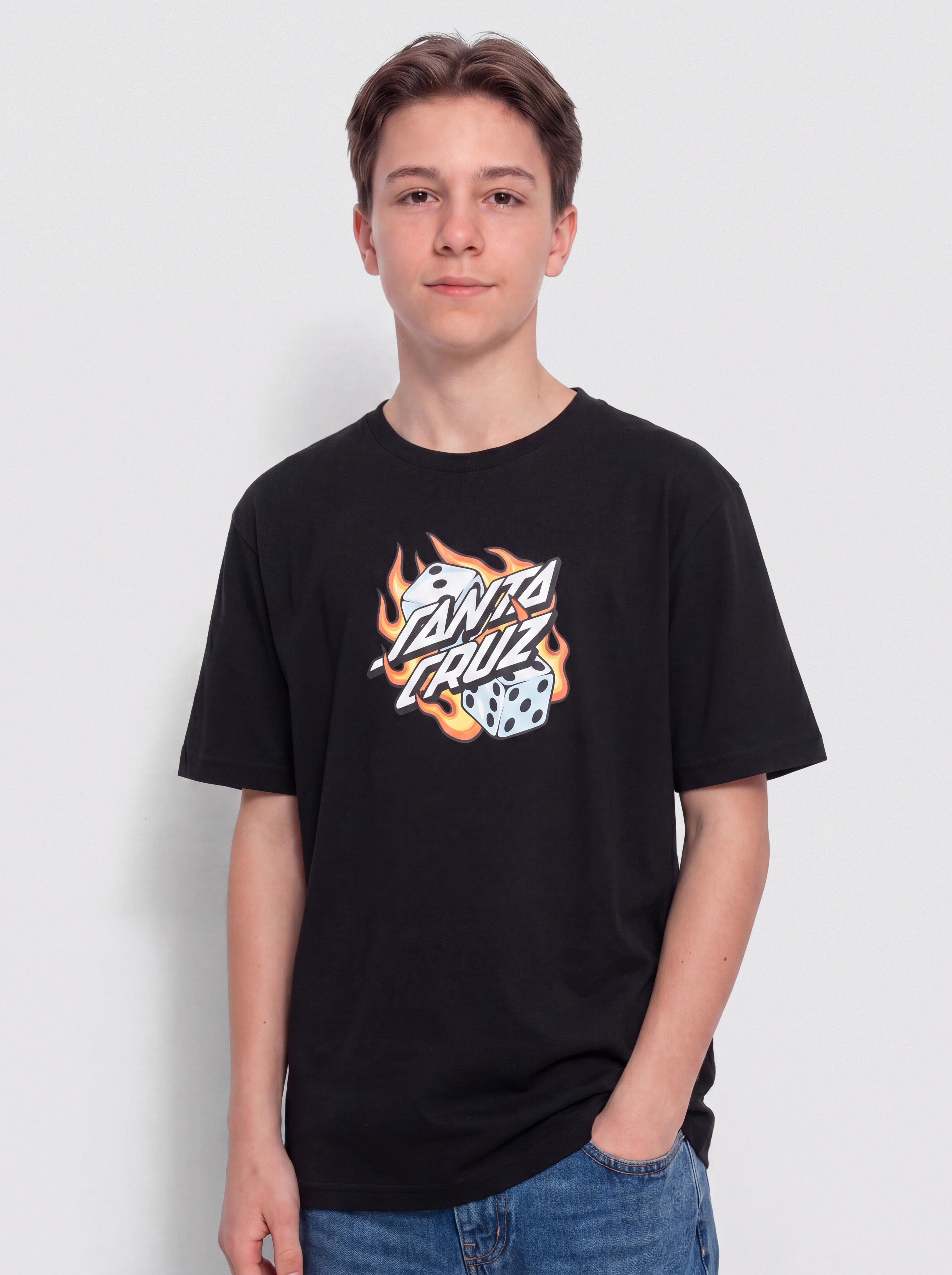 Футболка Santa Cruz Flaming Dice Dot JR (black)