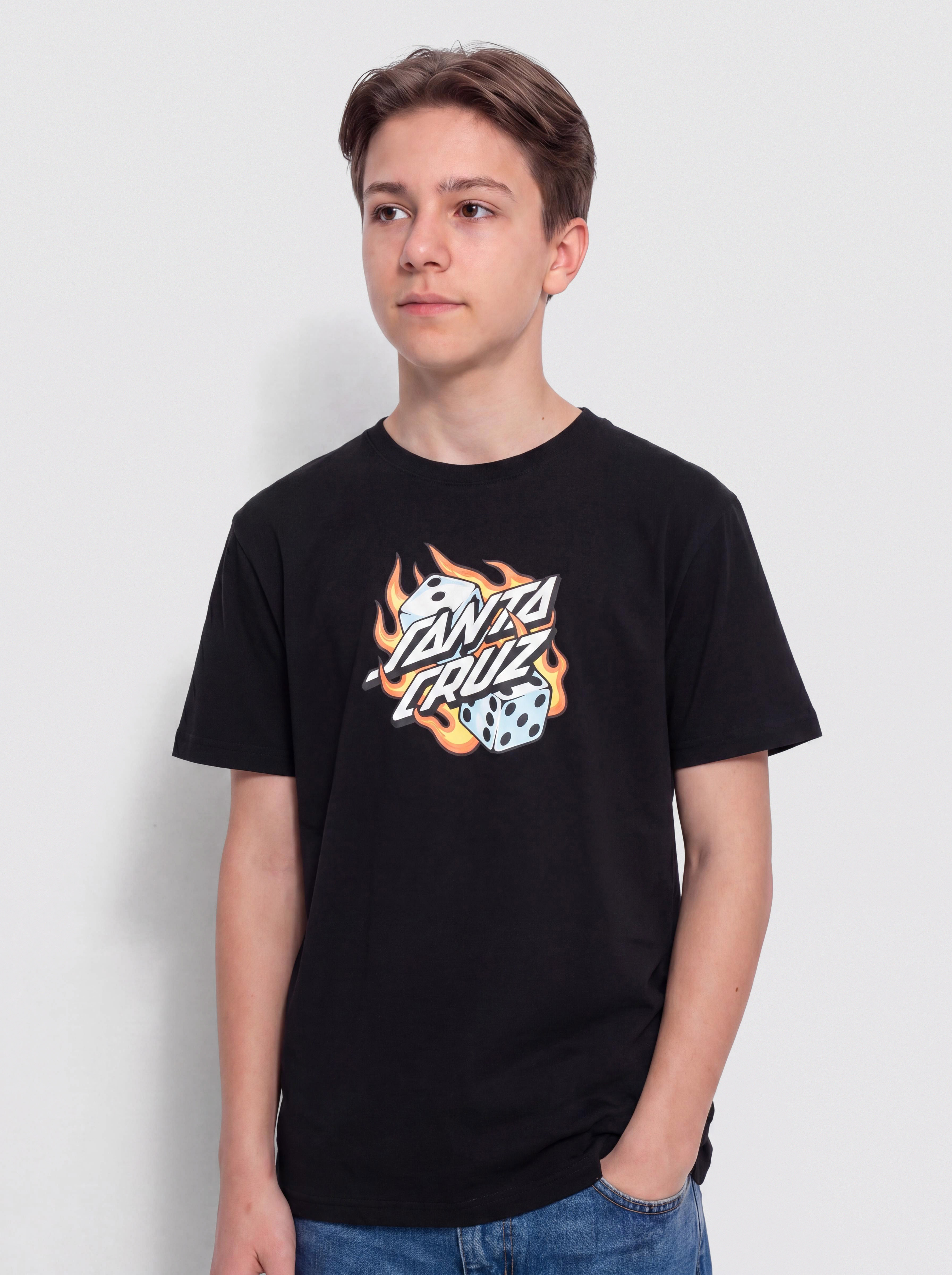 Футболка Santa Cruz Flaming Dice Dot JR (black)