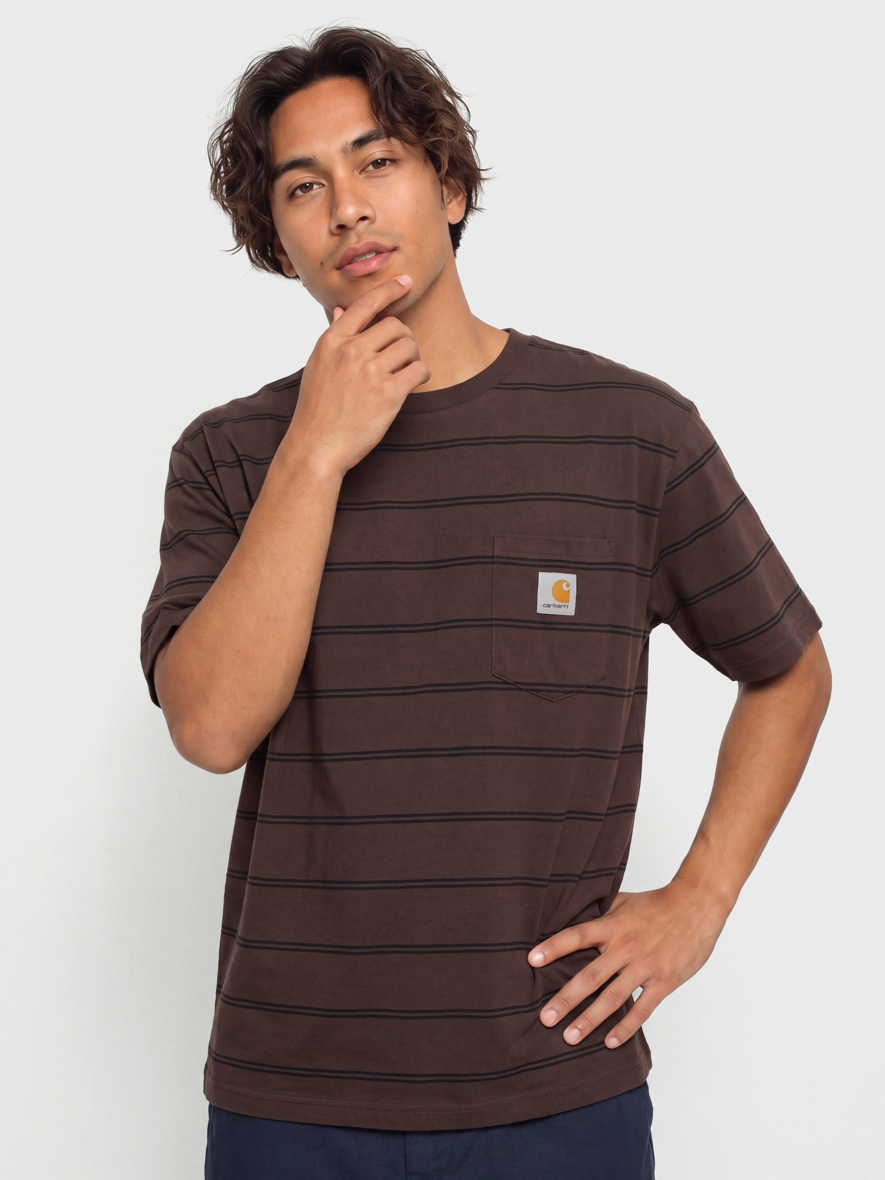 Футболка Carhartt WIP Cardona Pocket (cardona stripe natural/palisander/garment dyed)