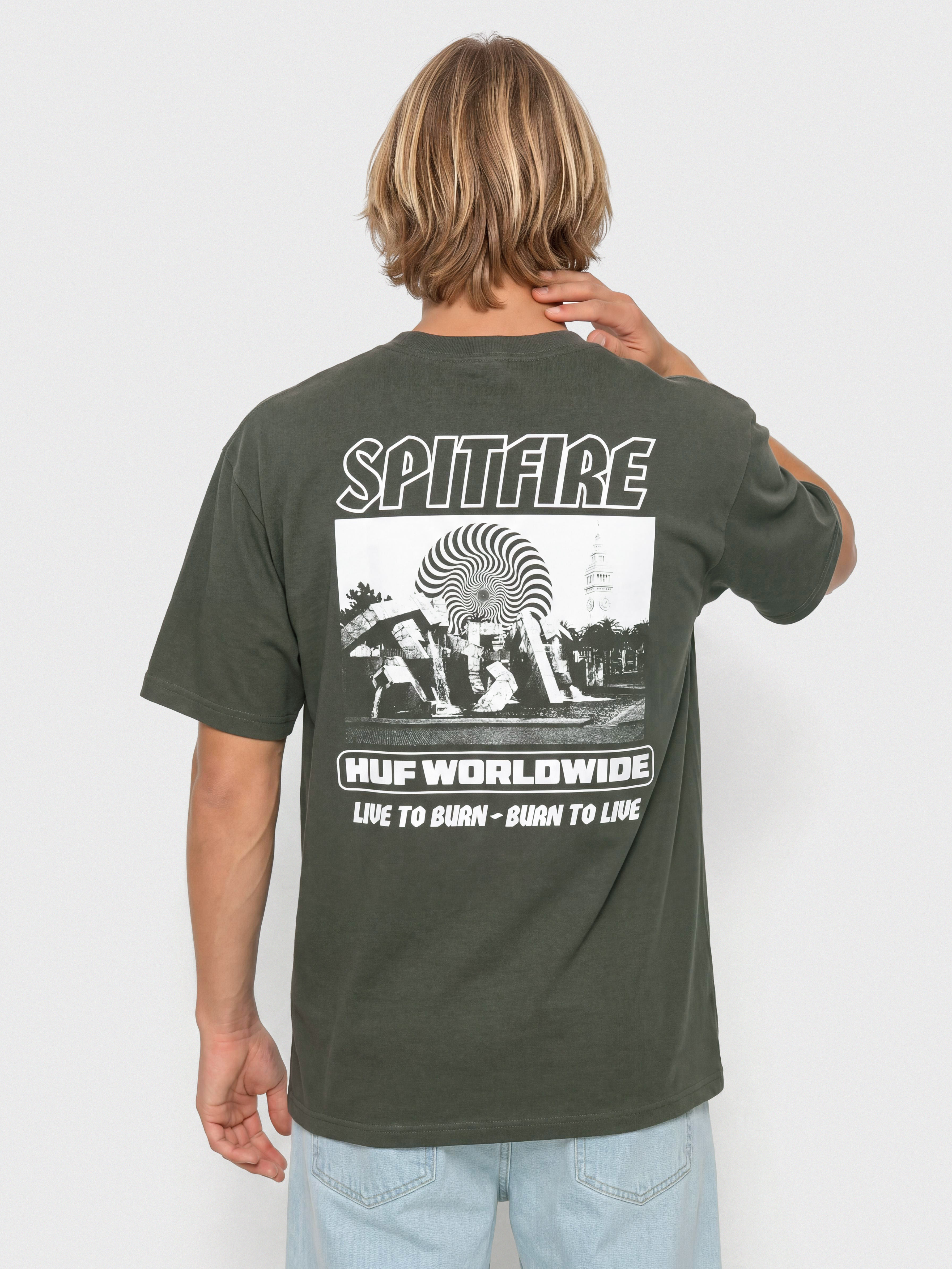 Футболка HUF X Spitfire Burn (washed black)
