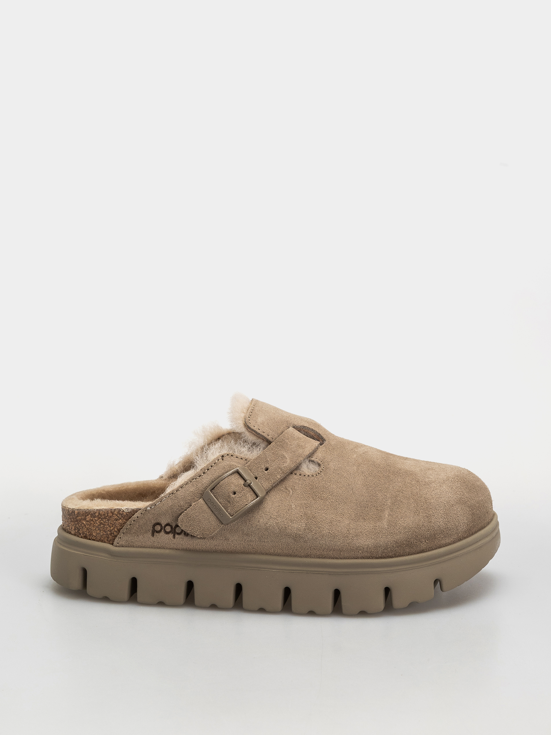 Шльопанці Birkenstock Boston Chunky Shearling Suede Leather Narrow Wmn (taupe)