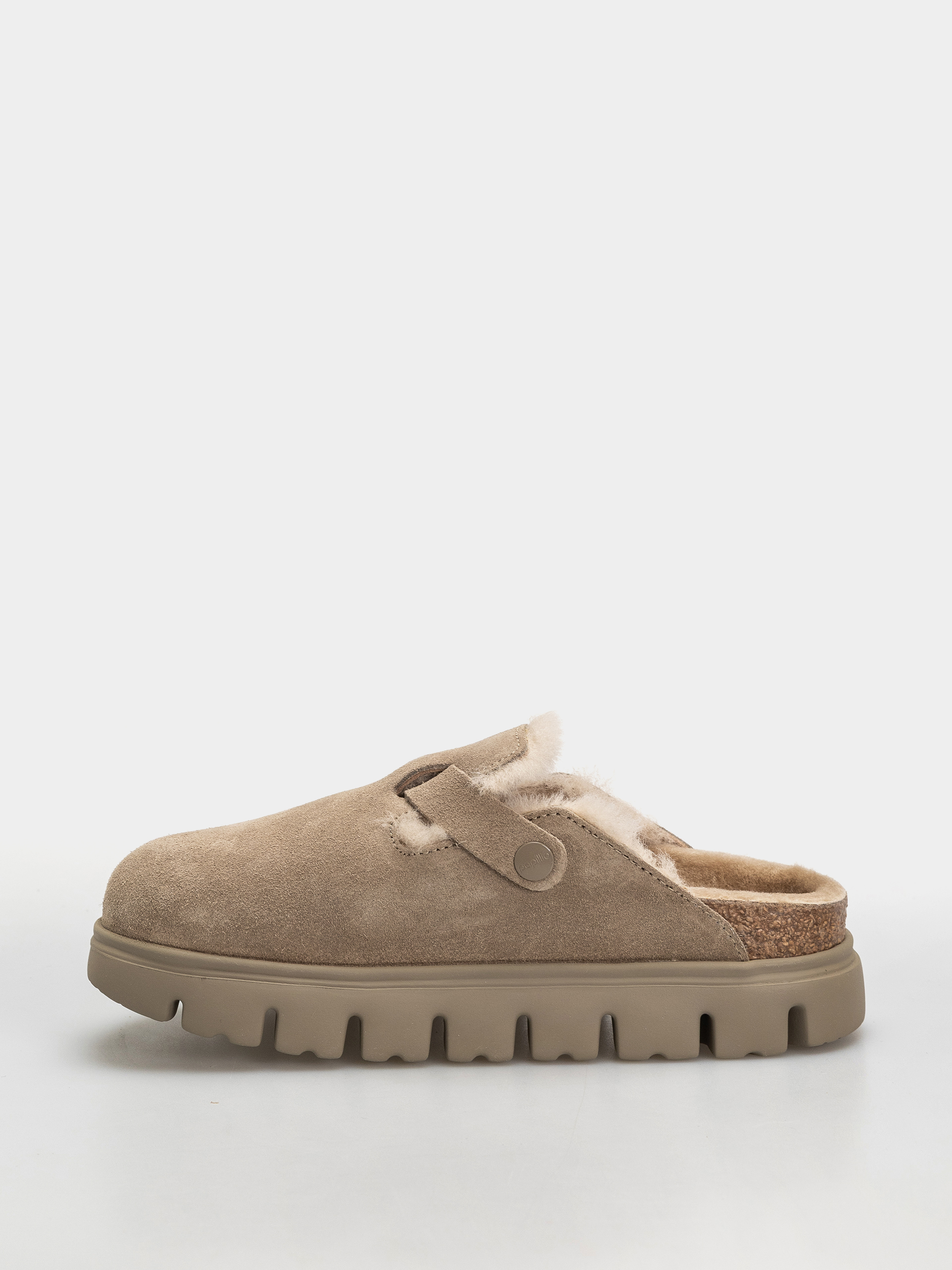 Шльопанці Birkenstock Boston Chunky Shearling Suede Leather Narrow Wmn (taupe)